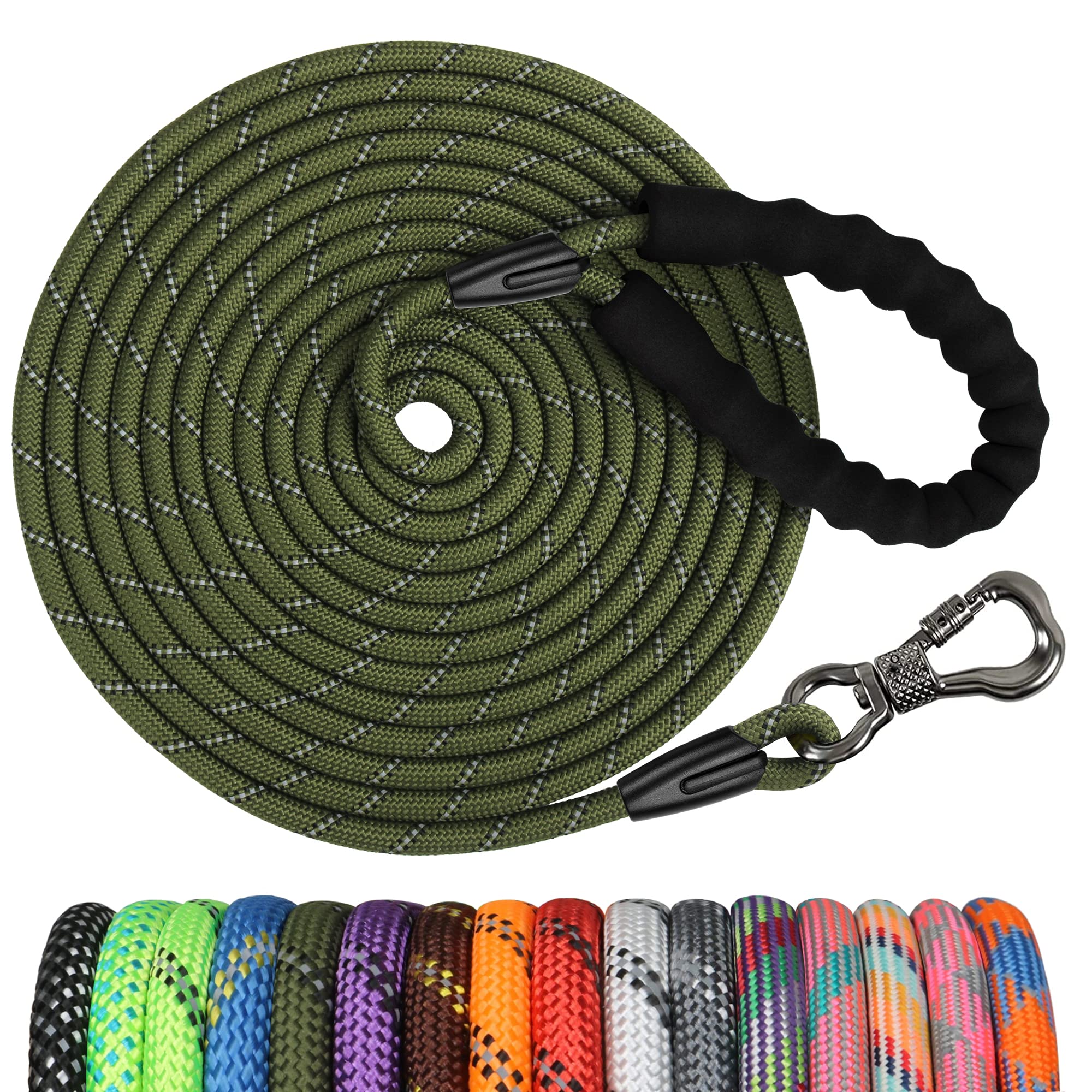 Ntr 50Ft Dog Long Leash, Rope Dog Leash With Swivel Lockable Hook And Comfortable Padded Handle, Dog Training Leash Lead For Walking, Hunting, Camping, Backyard For Small Medium And Large Dogs