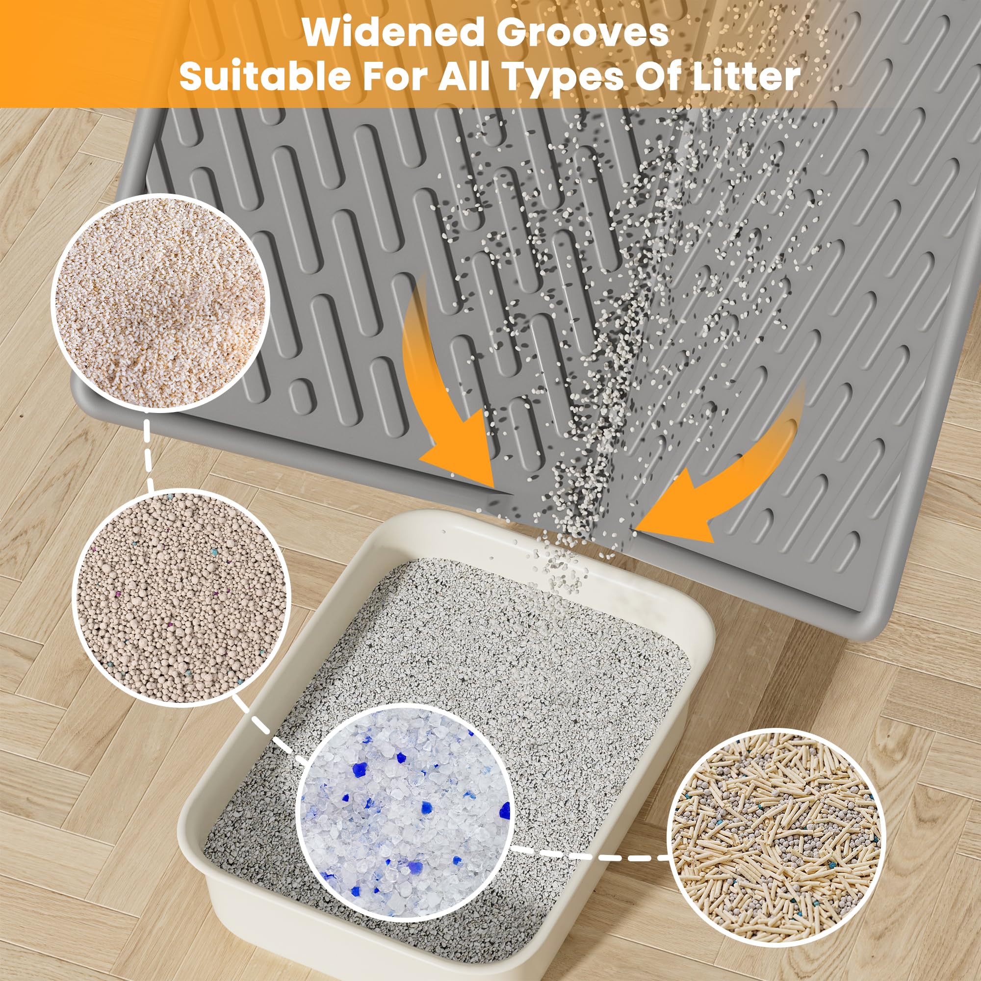 Pieviev Cat Litter Box Mat, 31x 24 Scratch Resistant Litter Trapping Mat, Easy Clean for Scatter Control, Soft on Kitty Paws, Wa