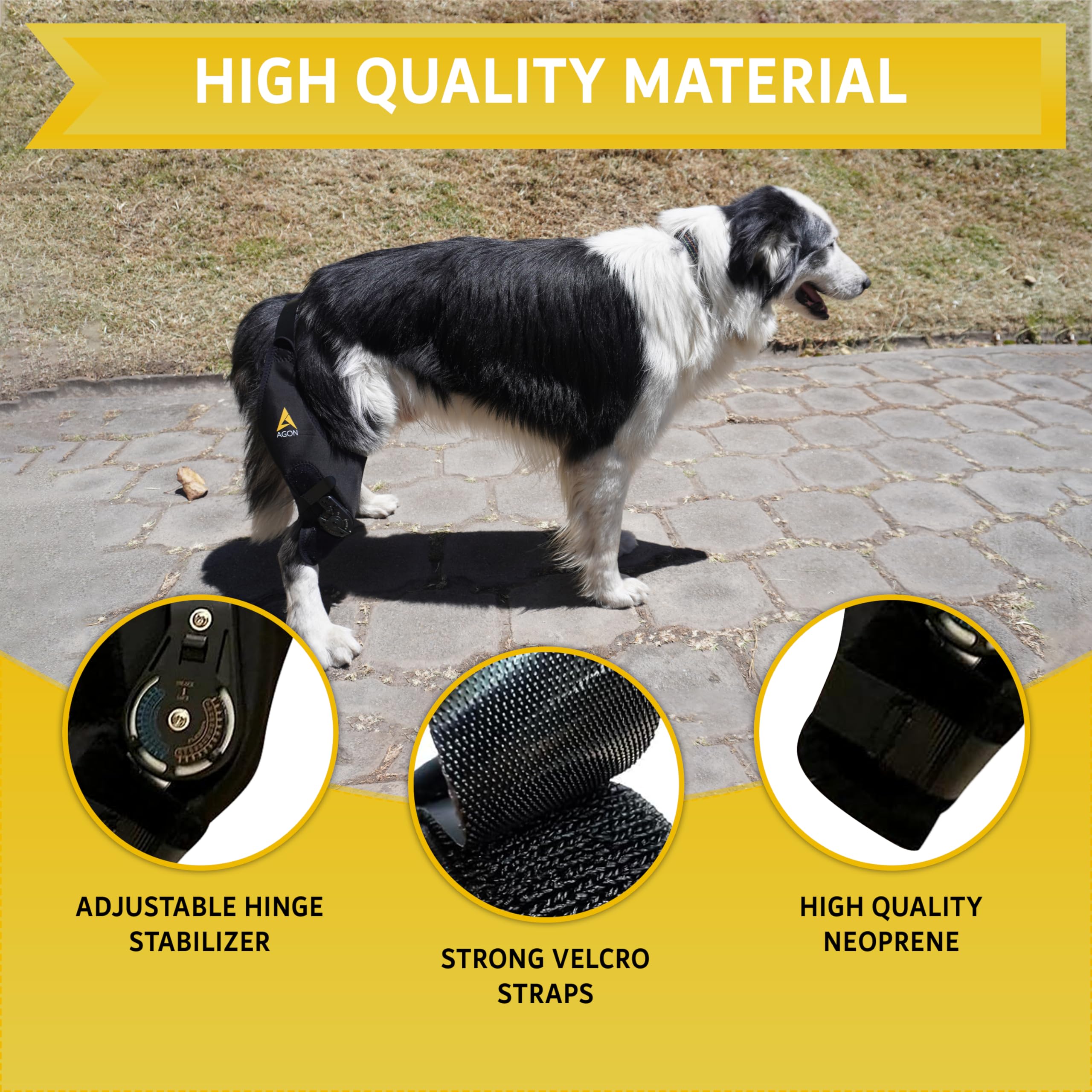 AGON Dog Knee Brace - Professional Knee Support Brace for Dogs with Adjustable Hinge Stabilizer - Premium Neoprene Hip Brace for