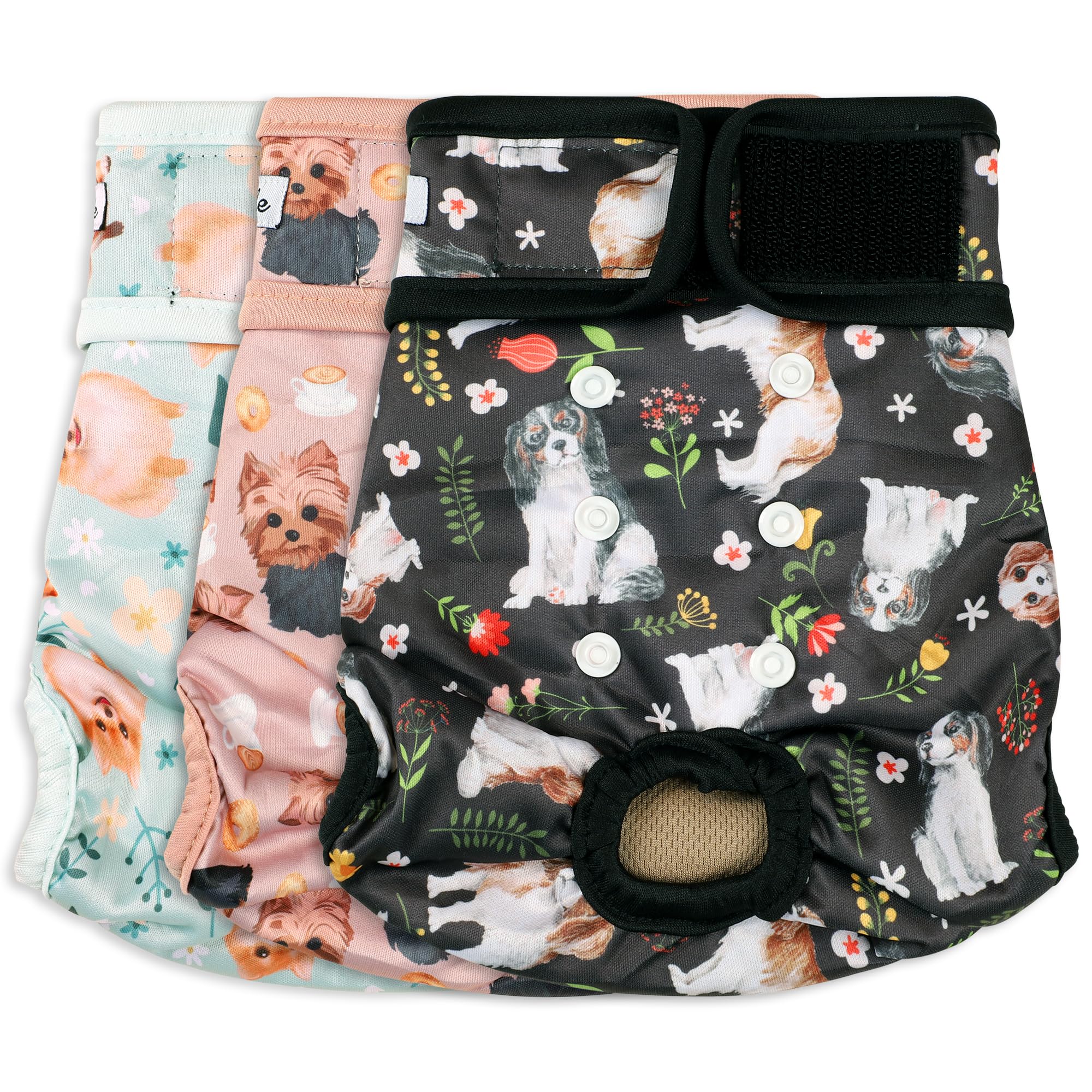 Grecle Dog Diapers Female(3 Pack) - No Leak Reusable Diapers For Doggy Female In Period - Highly Absorbent Dog Heat Panties With Adjustable Snaps Cute Dogs L