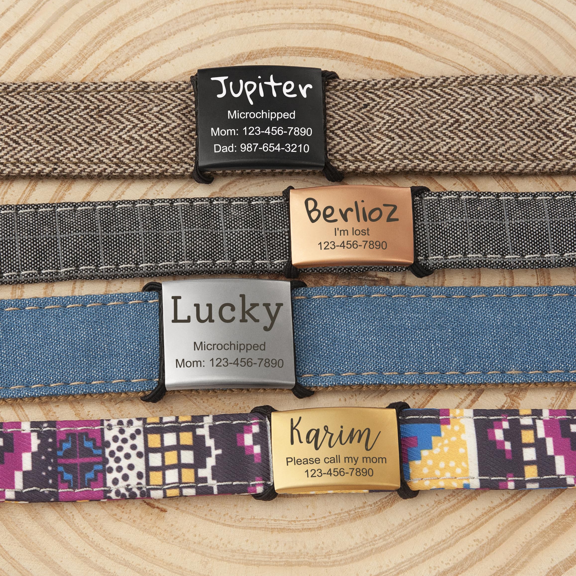 Anavia Slide On Silent Pet Id Tags, S/M/L/Xl Personalized Stainless Steel Cat Dog Tag With Elastic Fabric Band, Engraved Namepla