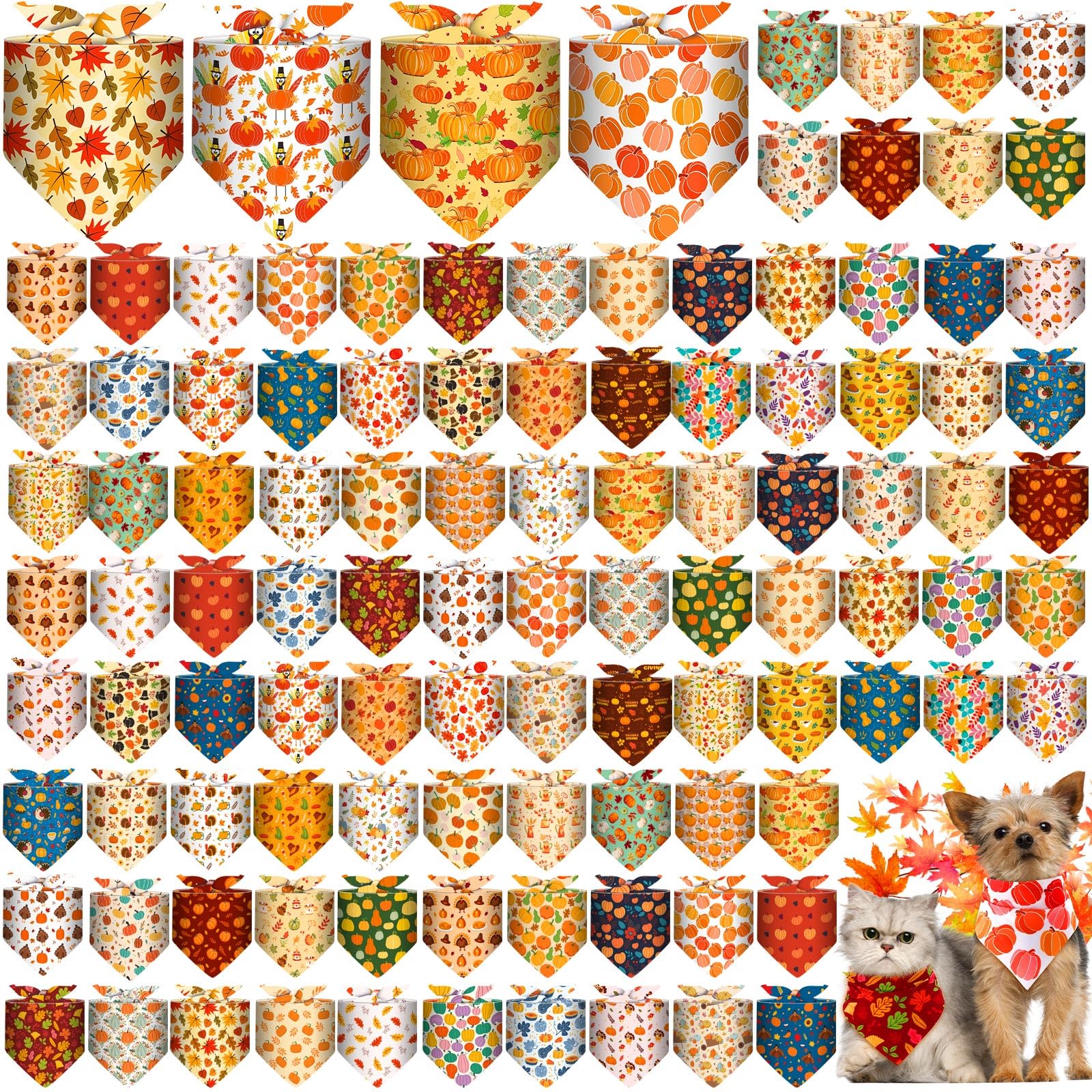 Amylove 120 Pcs Halloween Dog Bandanas Bulk Holiday Triangle Dog Pack Puppy Kerchief Bandana Adjustable Pet Scarf for Pet Cat Co