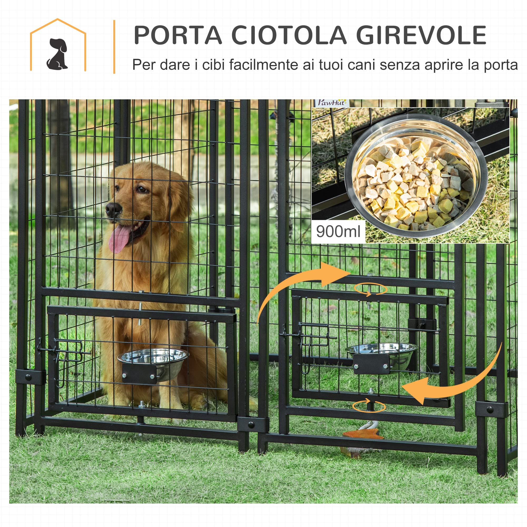 Pawhut Outdoor Dog Fence, Steel Pet Box With Lock, 2 Swivel Bowls And Oxford Fabric Cover, Kennel Black And Red
