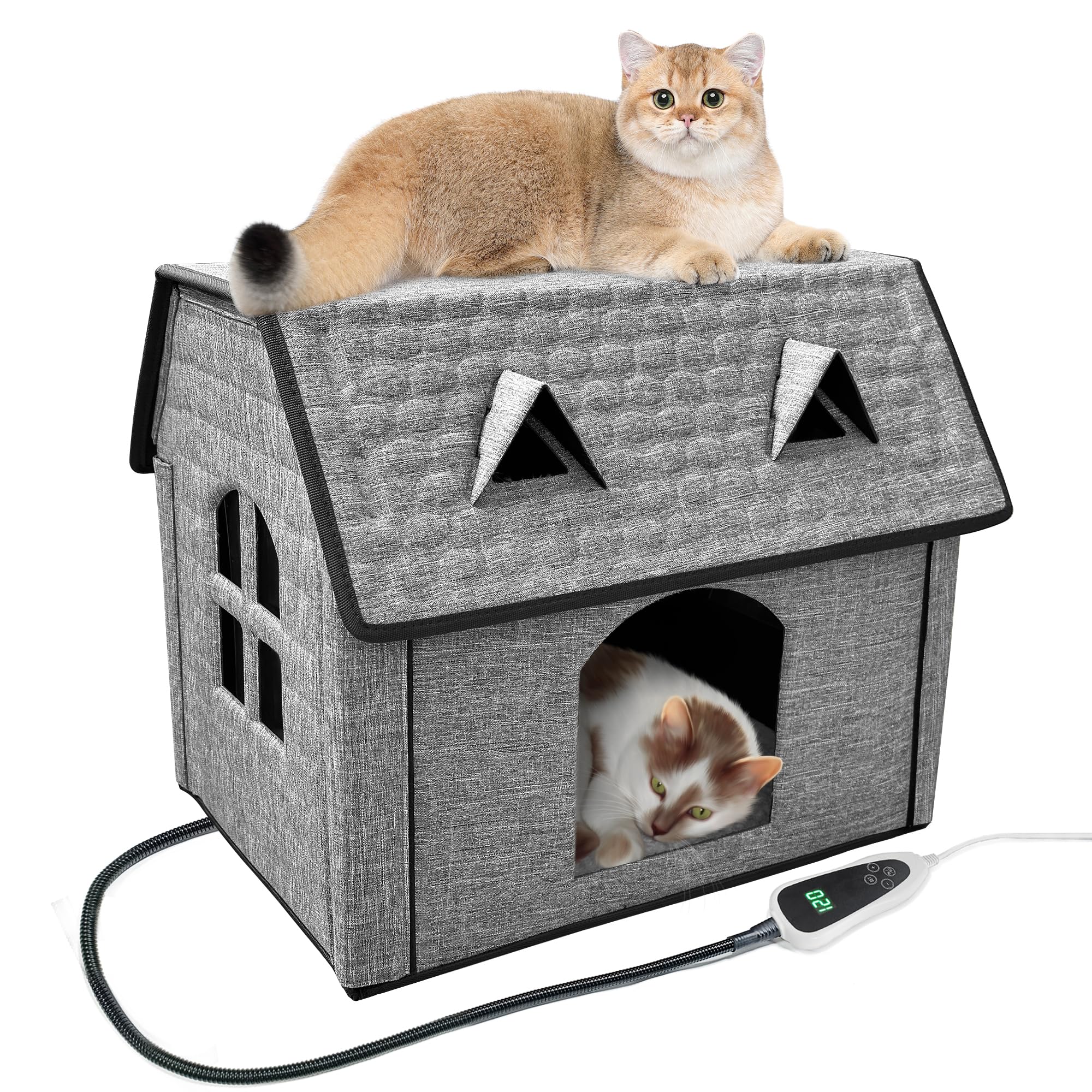 Golopet Heated Cat House With Pet Heating Pads, Intelligent Thermostat Cotroller, Cat Heating Shelter For Indoor Outdoor Kitty, 