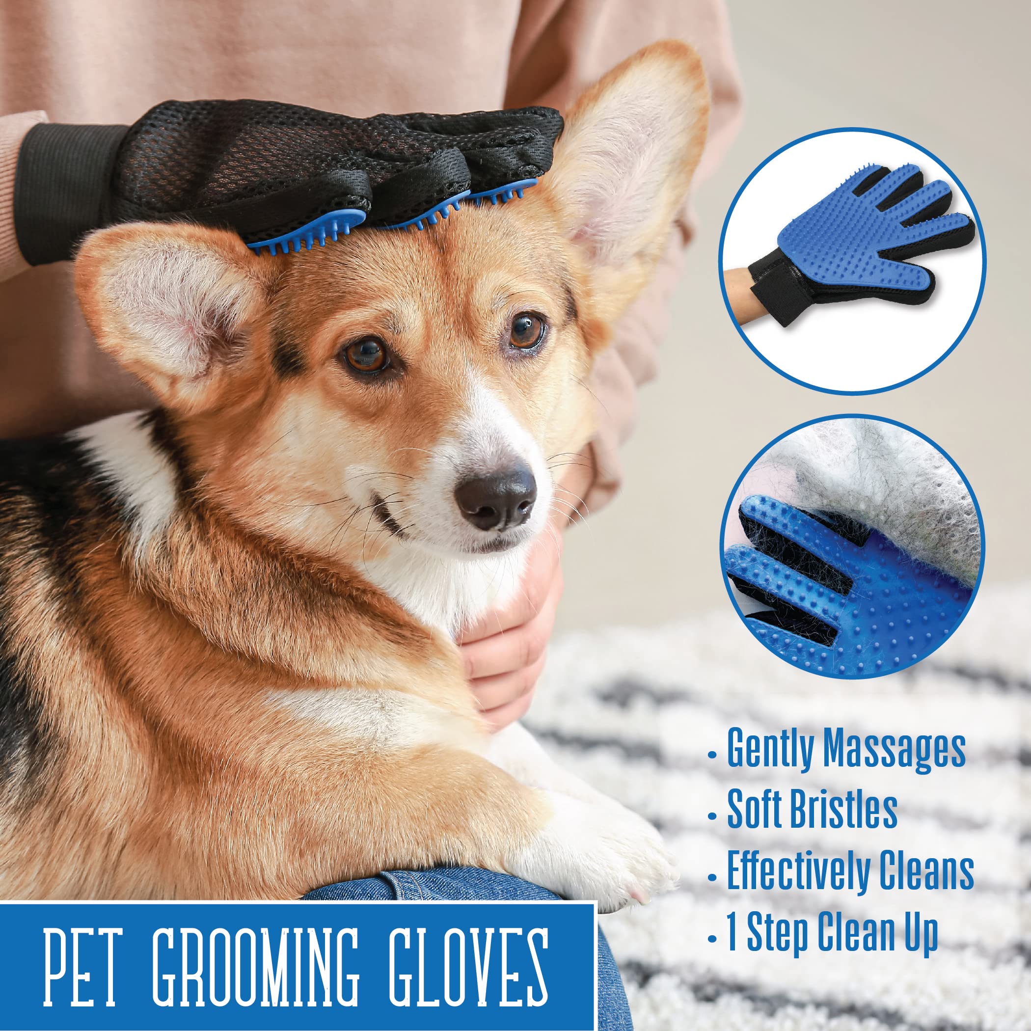 Pets First Dog Grooming Gloves Best Professional Deshedding, Brushing, Cleaning Mitt Tool for Small, Medium or Large Dogs & Cats