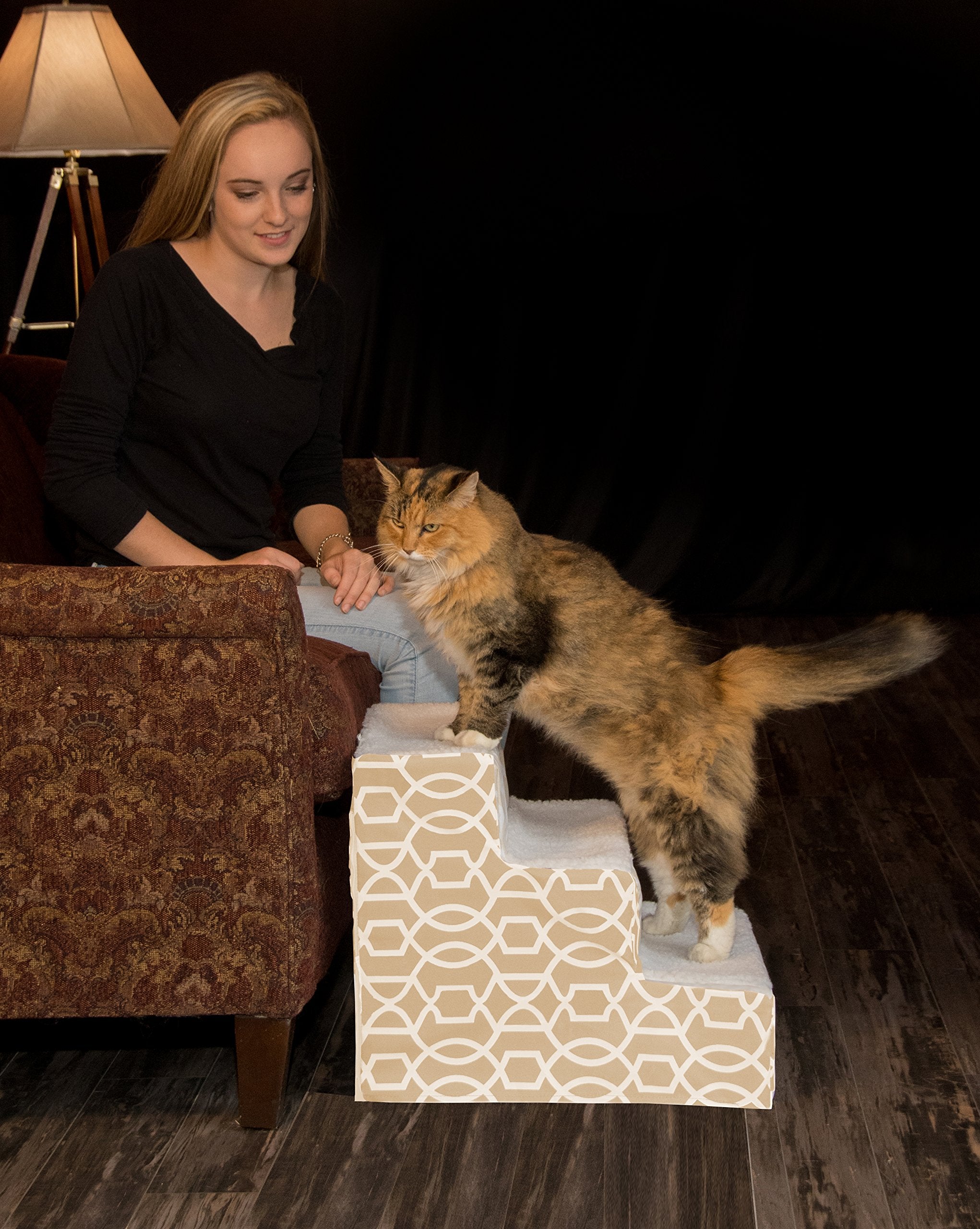 Pet Gear Soft Step Iii Pet Stairs, 3-Step For Pets Up To 50 Lb, Trellis Print, Tan