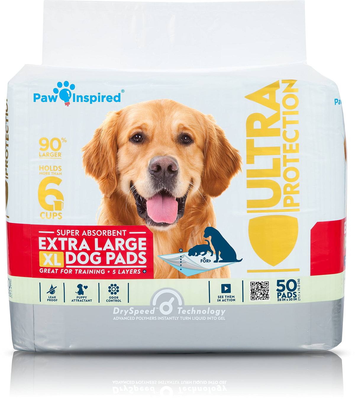 Paw Inspired Extra Large Puppy Pads 28X30' | Xl Dog Pads | Dog Pee Pads | Puppy Training Pads, Potty Pads (Original, 50 Count)