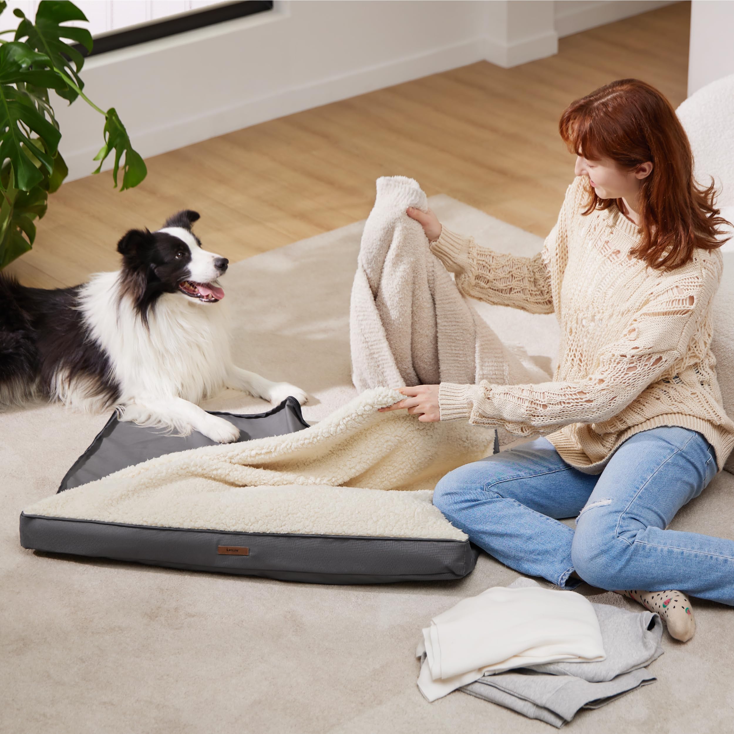 Lesure Dog Bed Cover Extra Large Washable Replacement Cover For Orthopedic Pet Mat 44X32X3 Inches, Grey