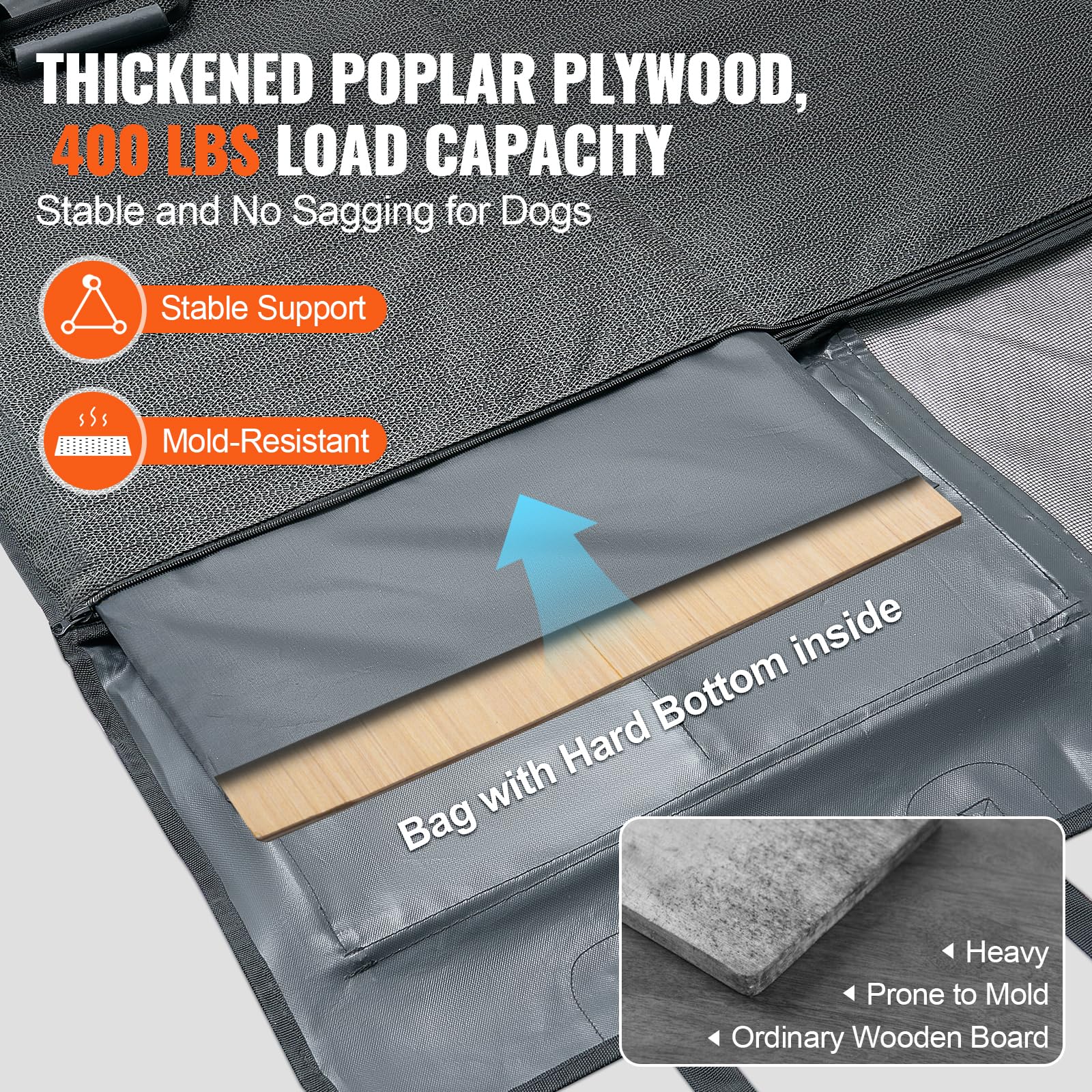 VEVOR Back Seat Extender for Dogs,Hard Bottom Car Seat Cover for Dogs Supports 400lbs,Heavy Duty Dog Car Seat Cover for Back Sea