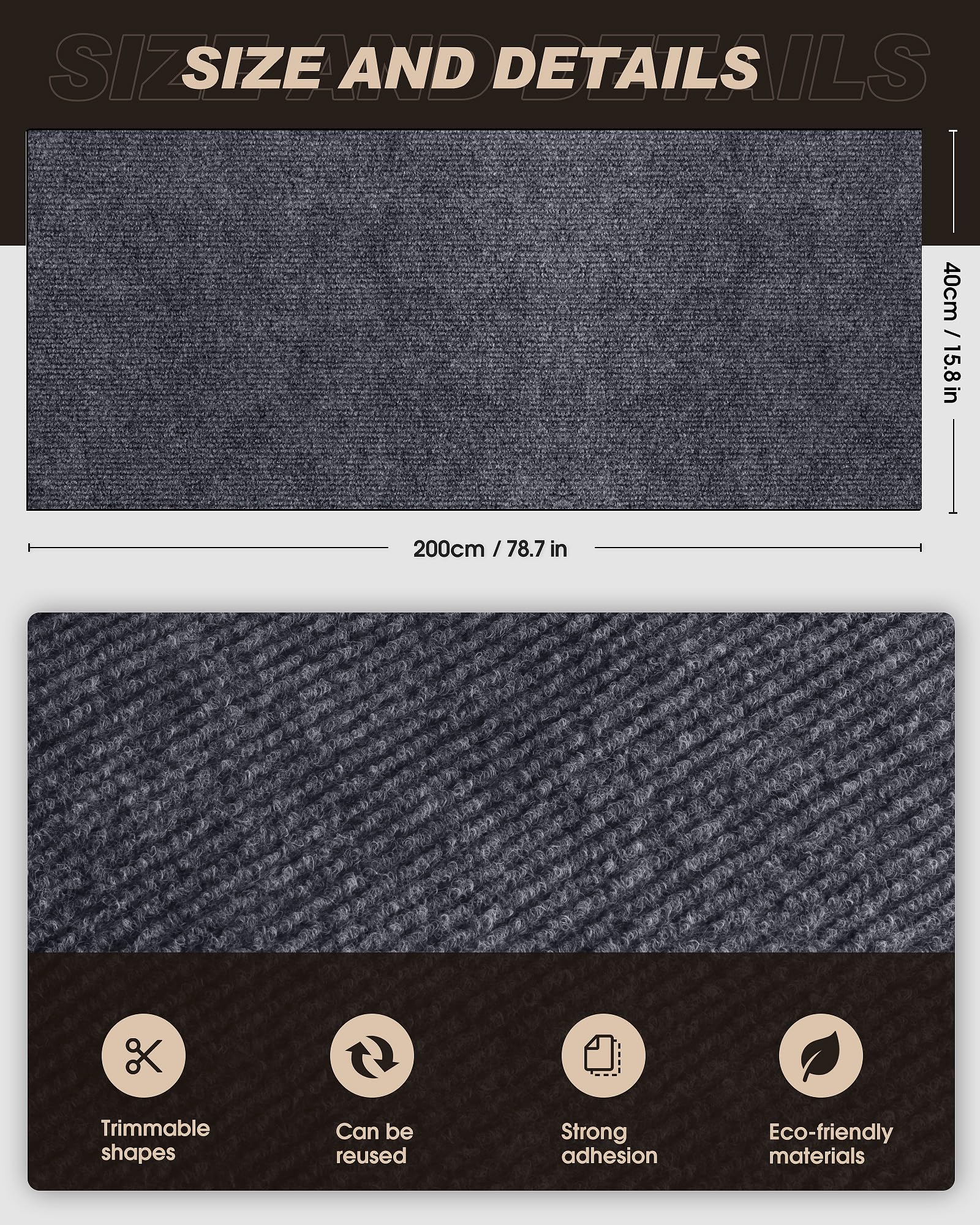 Cat Scratch Furniture Protector, Trimmable Self-Adhesive Carpet, Diy Climb Cat Scratcher Mat For Covering Cat Tower And Couch Pr