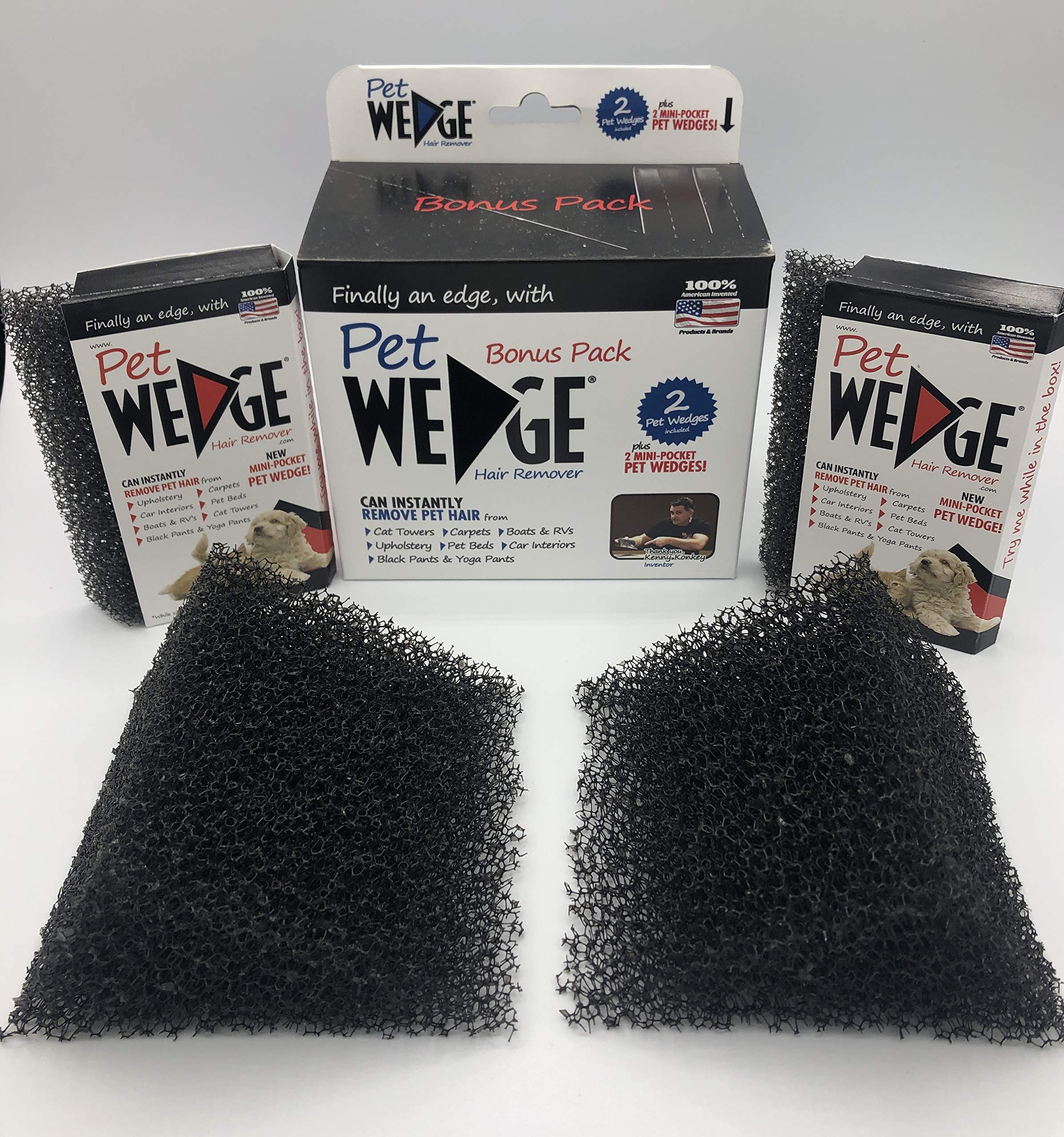 Pet Wedge® Hair Remover- 2 Pack Pet Wedge® & 2 Free Mini-Pocket Pet Wedge®. Bonus Pack