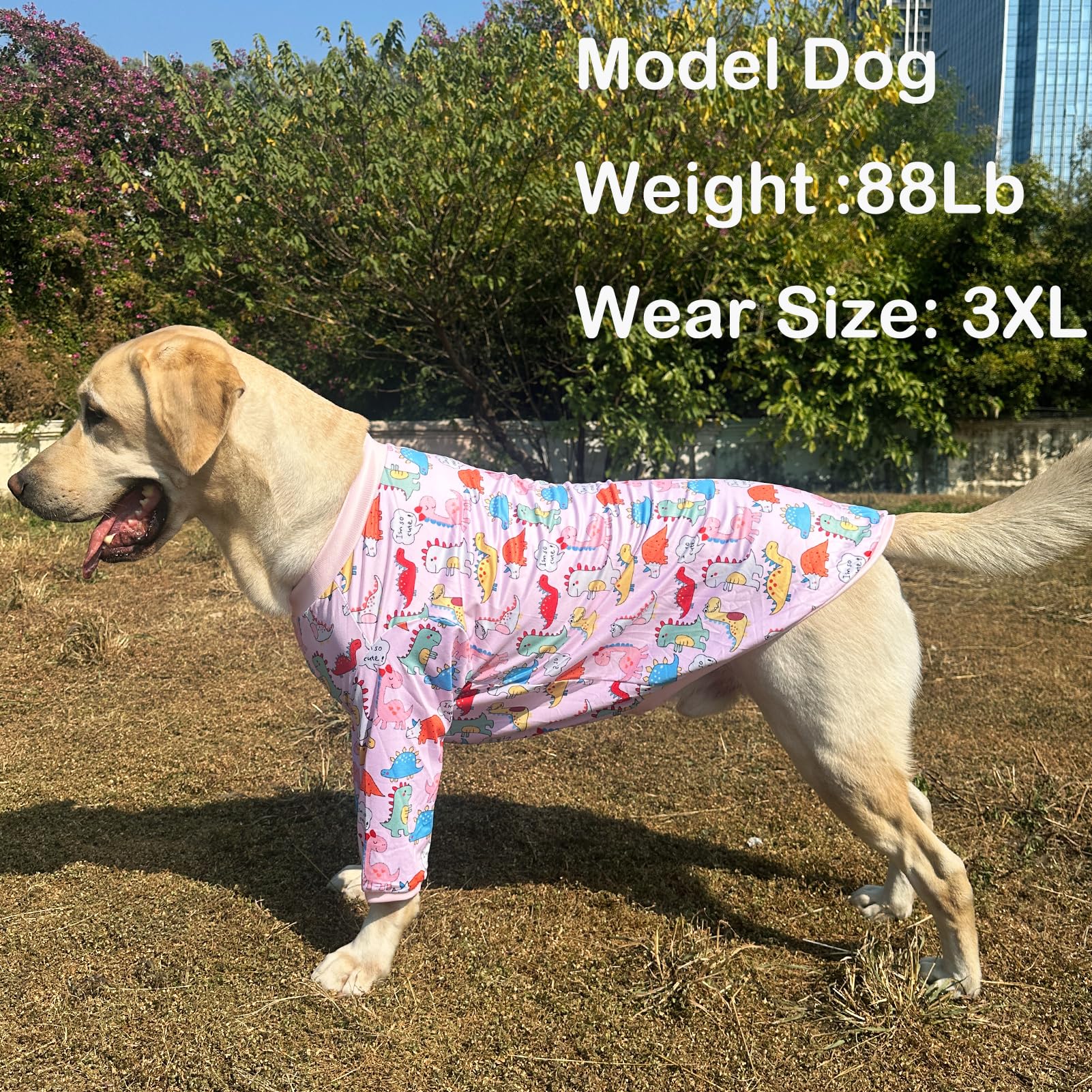PriPre Dinosaur Dog T Shirts Cute Dinosaur Pattern Printed Apparel Shirt for Large Dogs Softable Stretchy Pet Clothes (L, Pink D