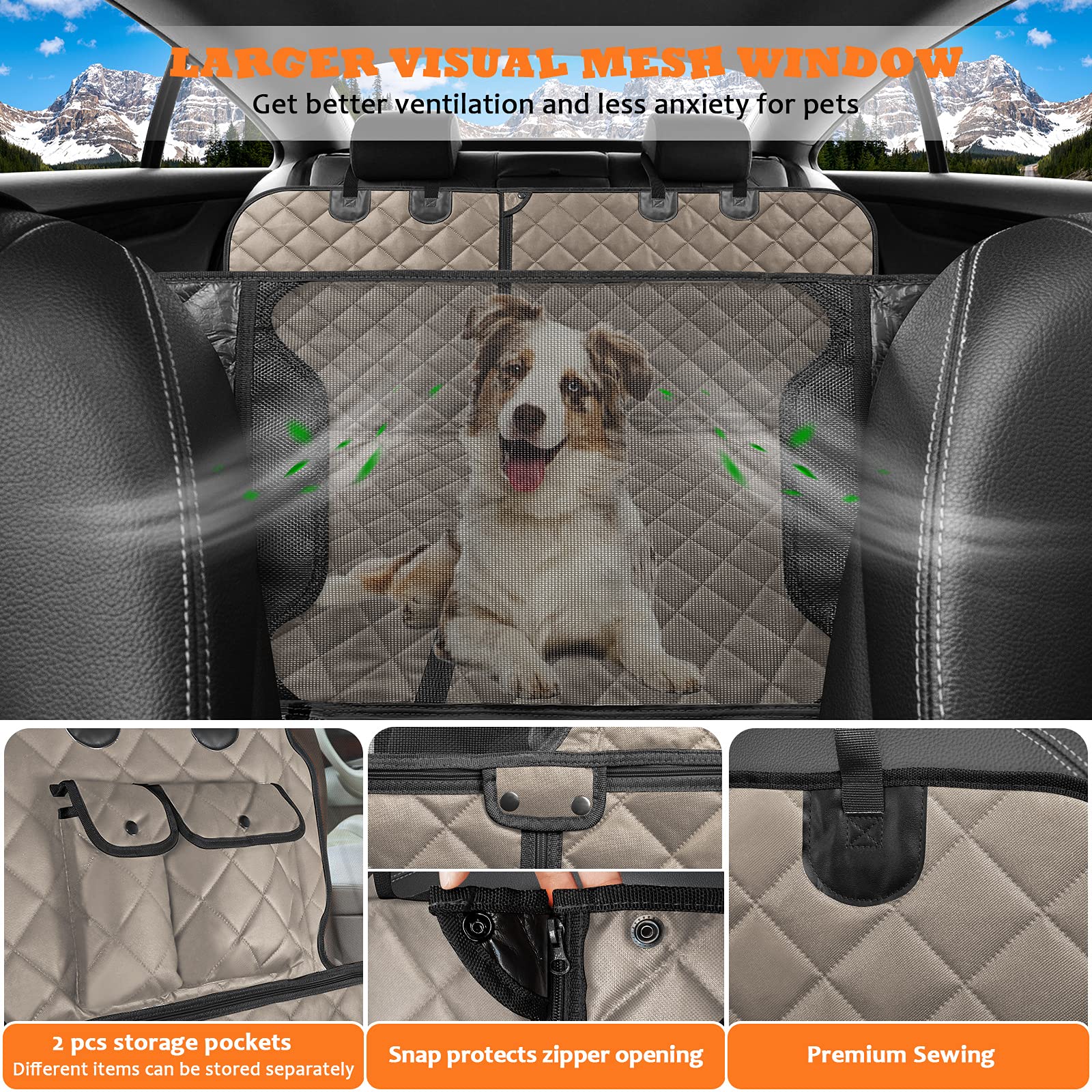 Urpower 6 In 1 Dog Car Seat Cover, 60/40 Split Dog Seat Cover For Back Seat 100% Waterproof Dog Car Hammock Nonslip Backseat Dog