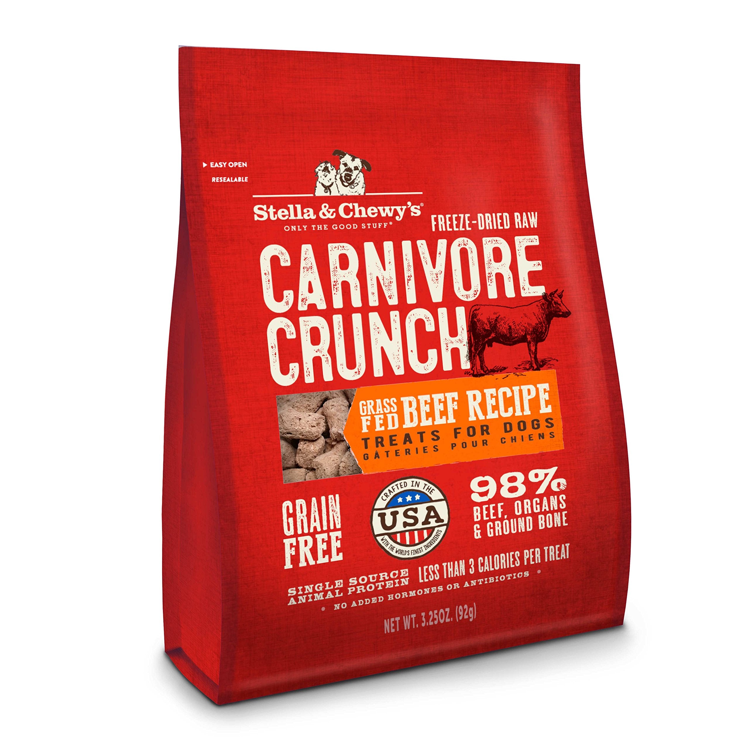 Stella & Chewys Freeze-Dried Raw Carnivore Crunch Grass-Fed Beef Recipe Dog Treats - 3.25 oz. Bag
