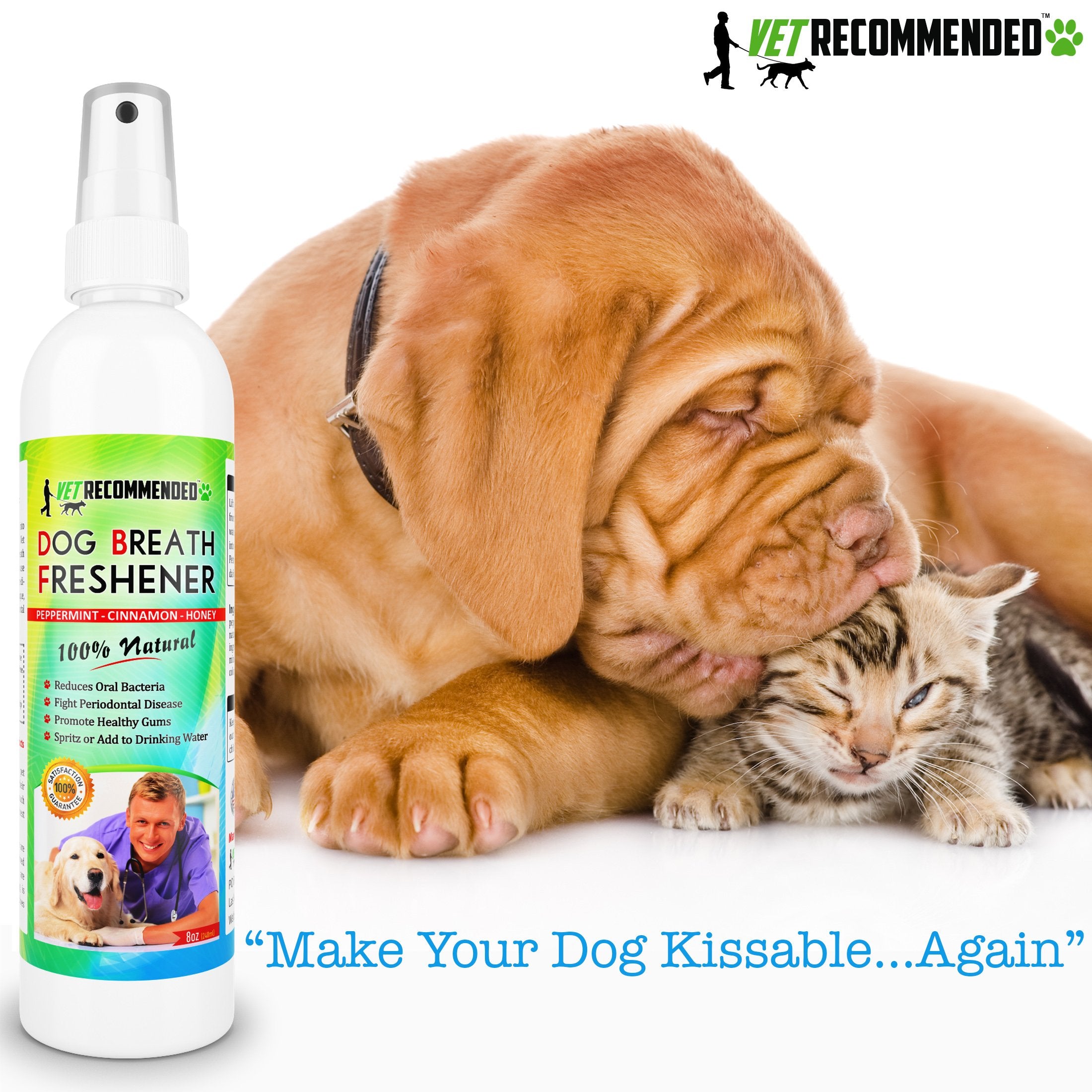 Vet Recommended Dog Breath Freshener & Dental Water Additive Spray (8oz) All Natural - Perfect for Bad Dog Breath & Dog Teeth Sp