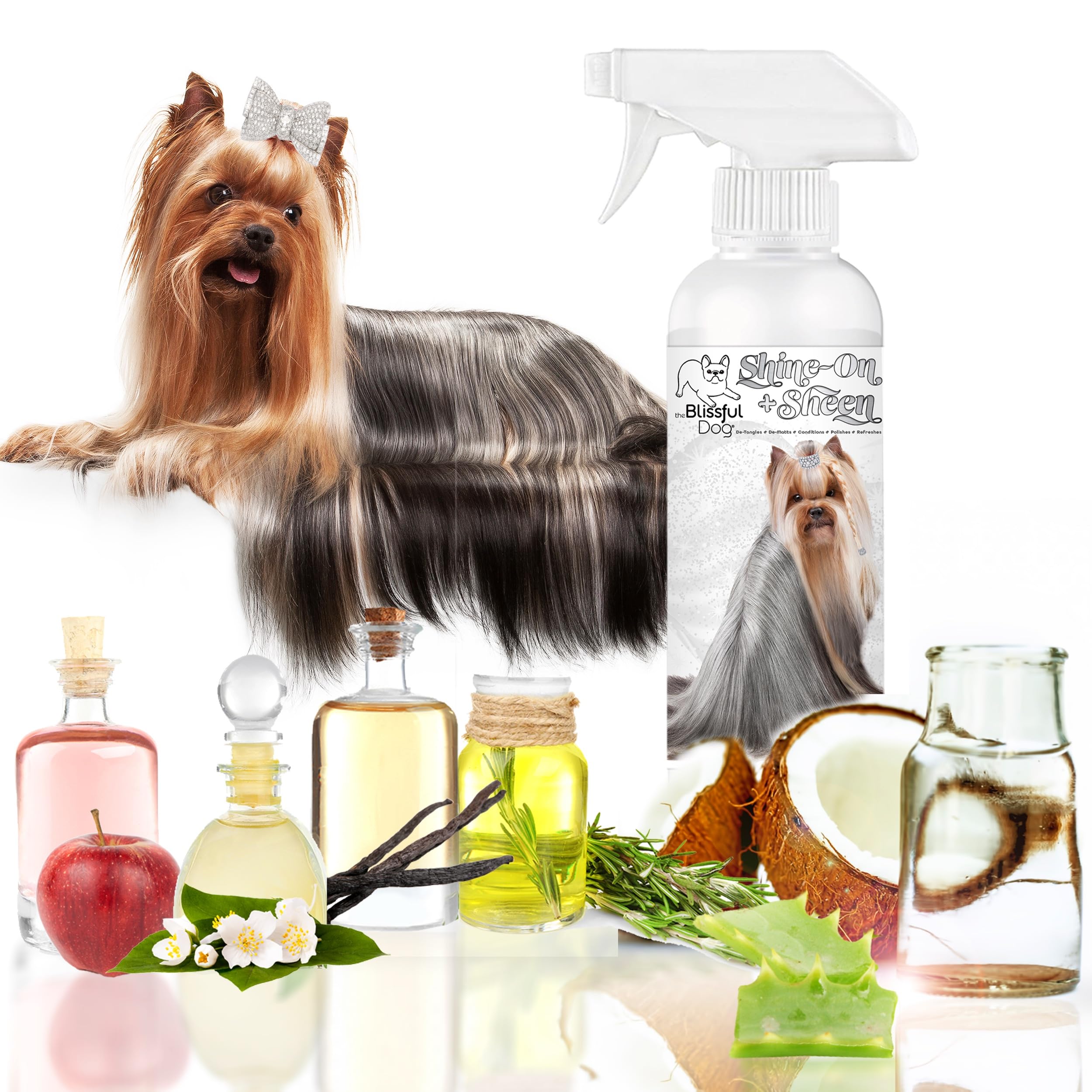 The Blissful Dog Shine-On + Sheen Coat Dog Spray, Easy-To-Use Conditioner, Sensitive Skin-Friendly Leave-In Conditioner, Detangler Spray, 16 Oz.