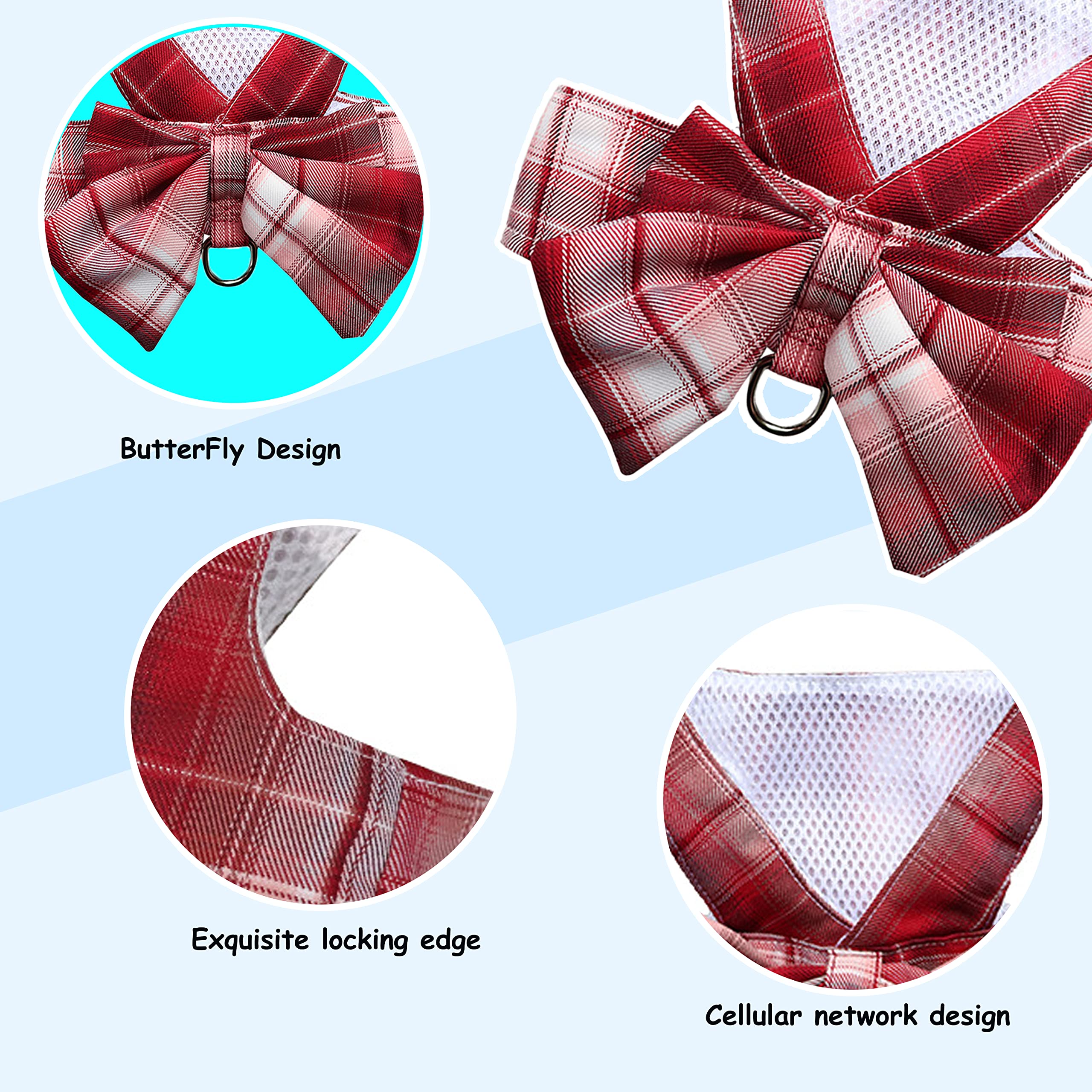 Petbuy Plaid Dog Dress Bow Tie Harness Leash Set,Dog Clothes Harness Dress With Leash Ring For Small Dogs Girl, Puppy Princess R