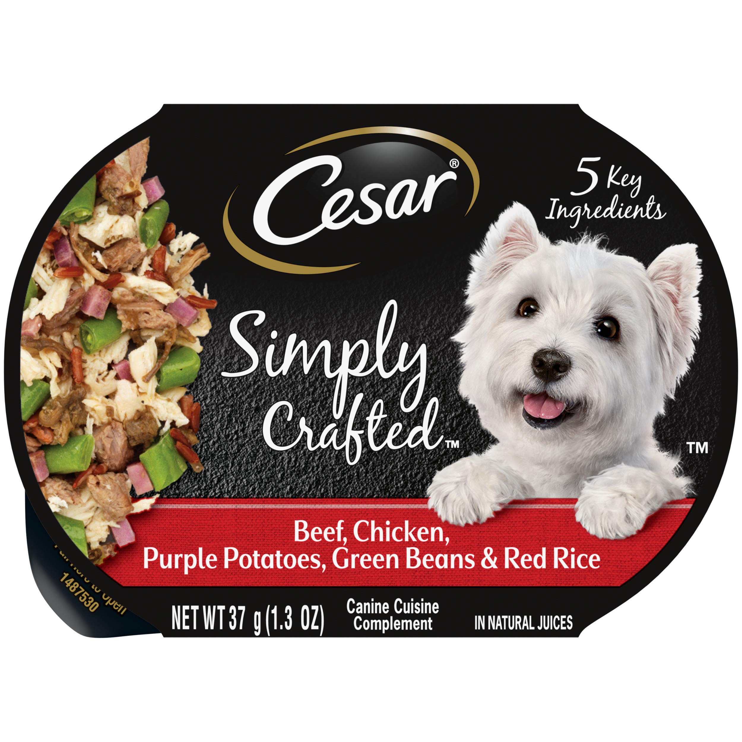 CESAR SIMPLY CRAFTED Adult Soft Wet Dog Food Meal Topper Beef, Chicken, Purple Potatoes, Green Beans & Red Rice, (10) 1.3 oz. Tu