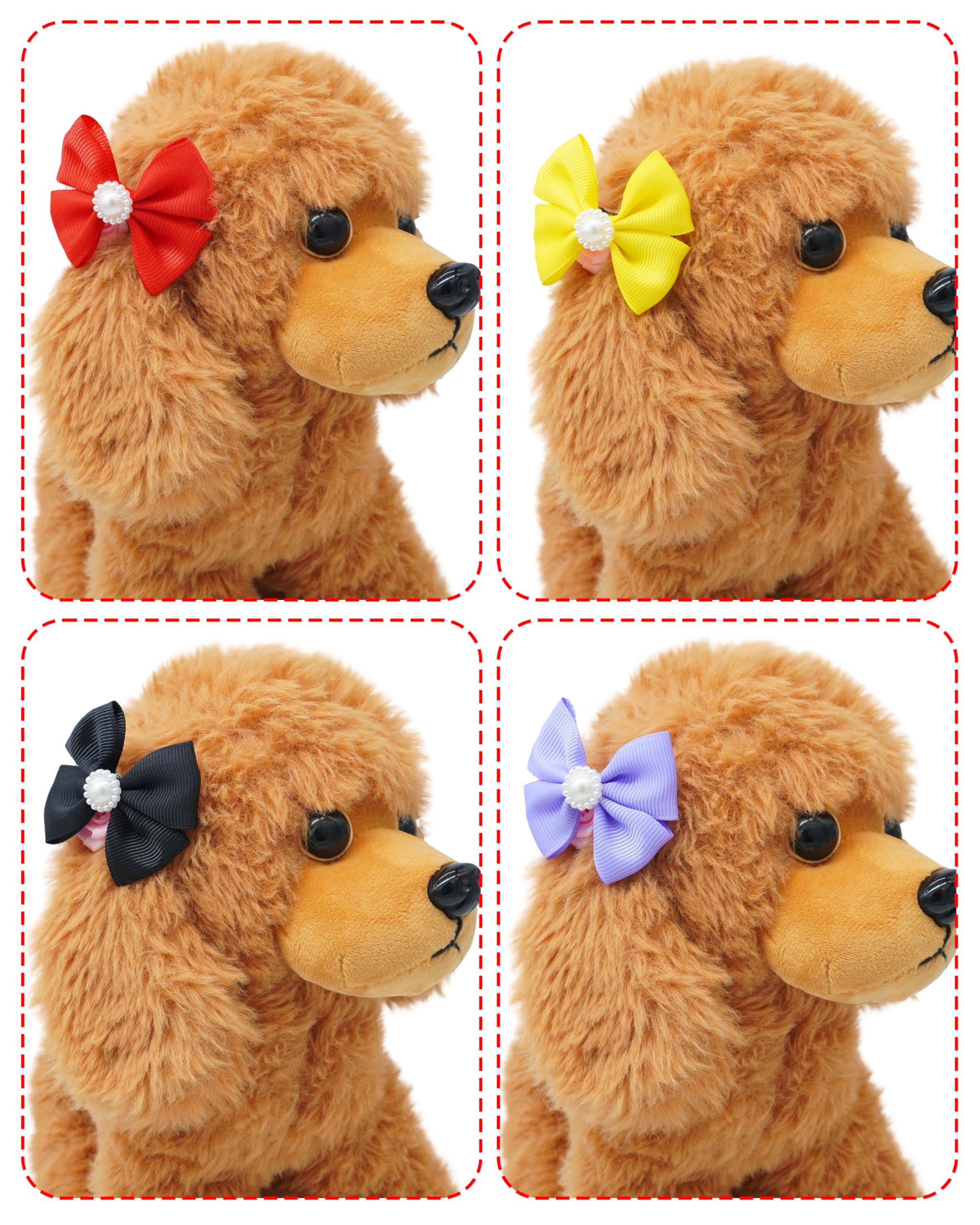 Pet Show 10Pcs 2' Plain Small Dog Hair Bows With French Clips Faux Pearls Pet Bowknot Barrette Bows Puppy Topknot Medium Dogs Grooming Hair Accessories For Doggies Cat Kitten Rabbit