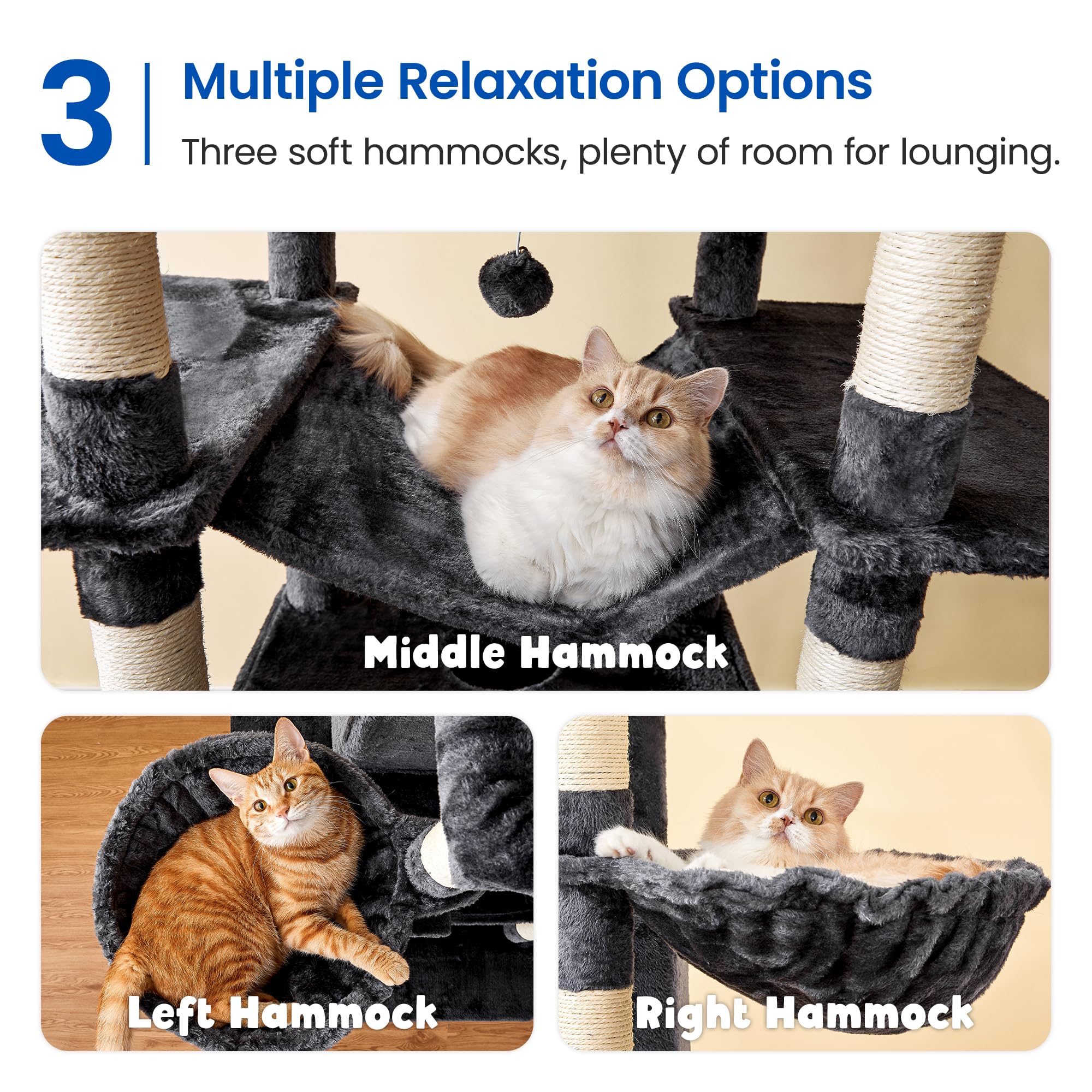 Mwpo Extra Large Cat Tree, 77.6-Inch Tall Cat Tower For Indoor Cats With 2 Condos, Multi-Level Cat Stand For Large Cats, 3 Hammo