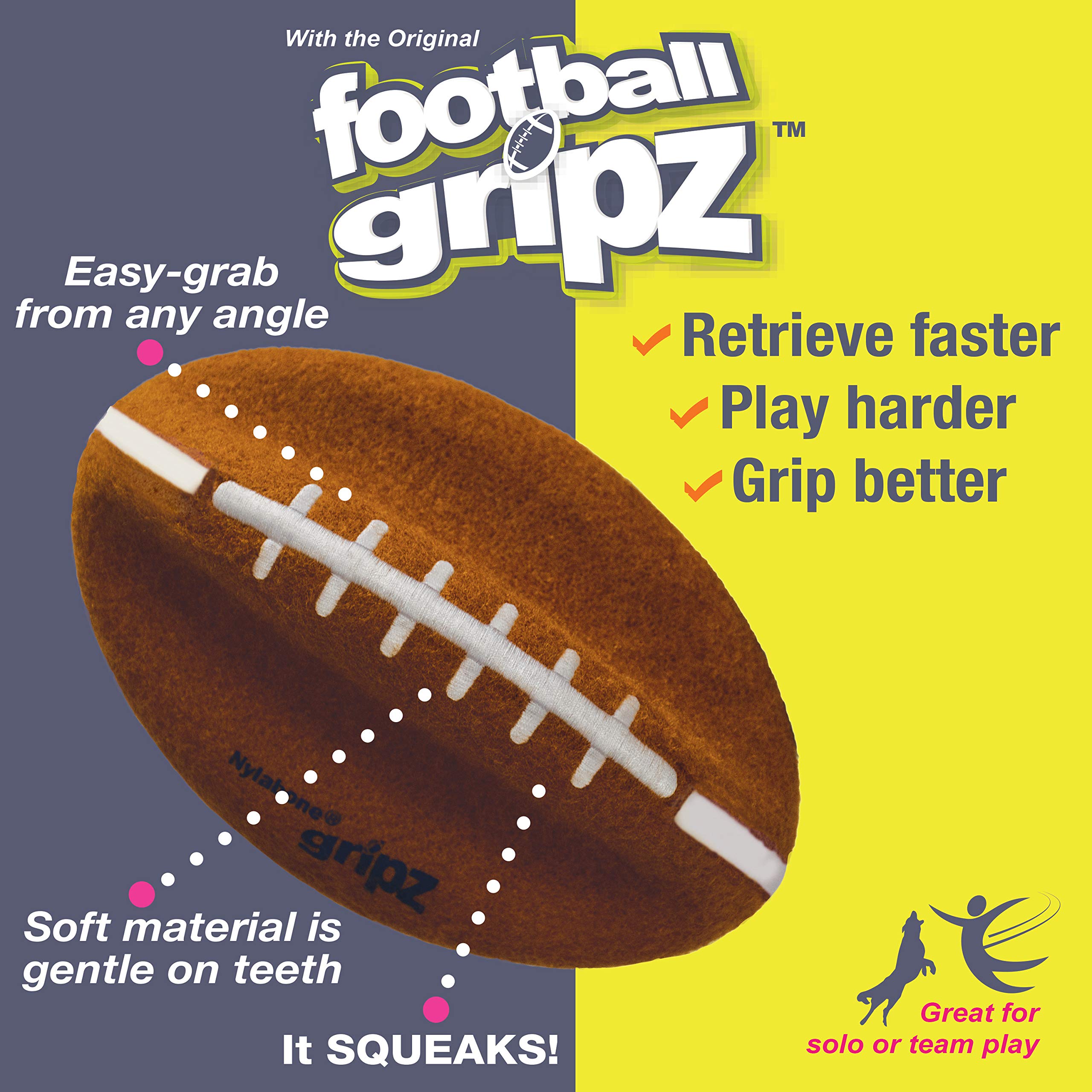 Nylabone Power Play Felt Football Gripz Fetch Toy, Squeaky Ball Chew Toy For Dogs, Medium (1 Count)