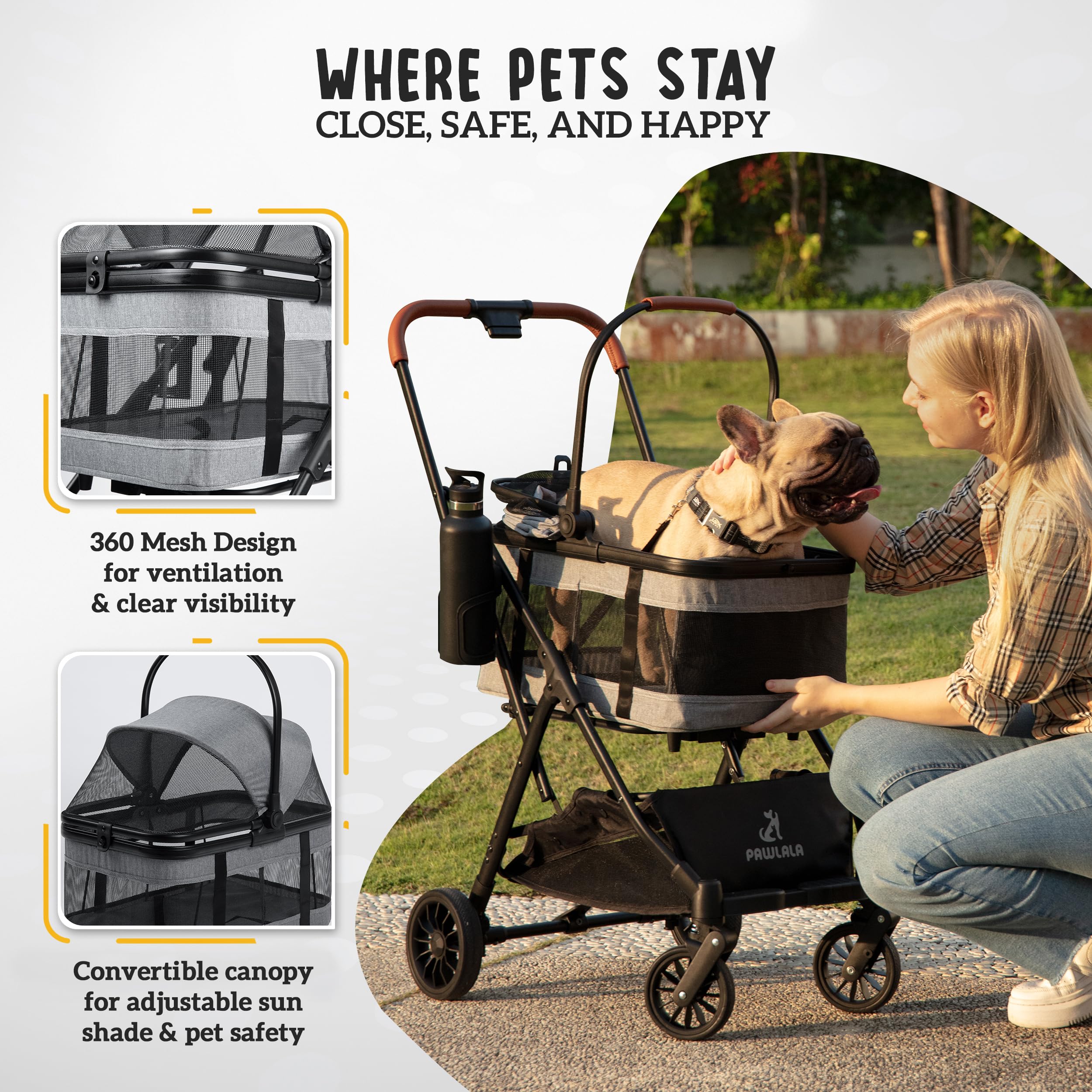 Pet Stroller With Detachable Carrier - Ideal For Small To Medium Dogs & Cats - Compact & Convenient Design - Easy Assembly Pet S