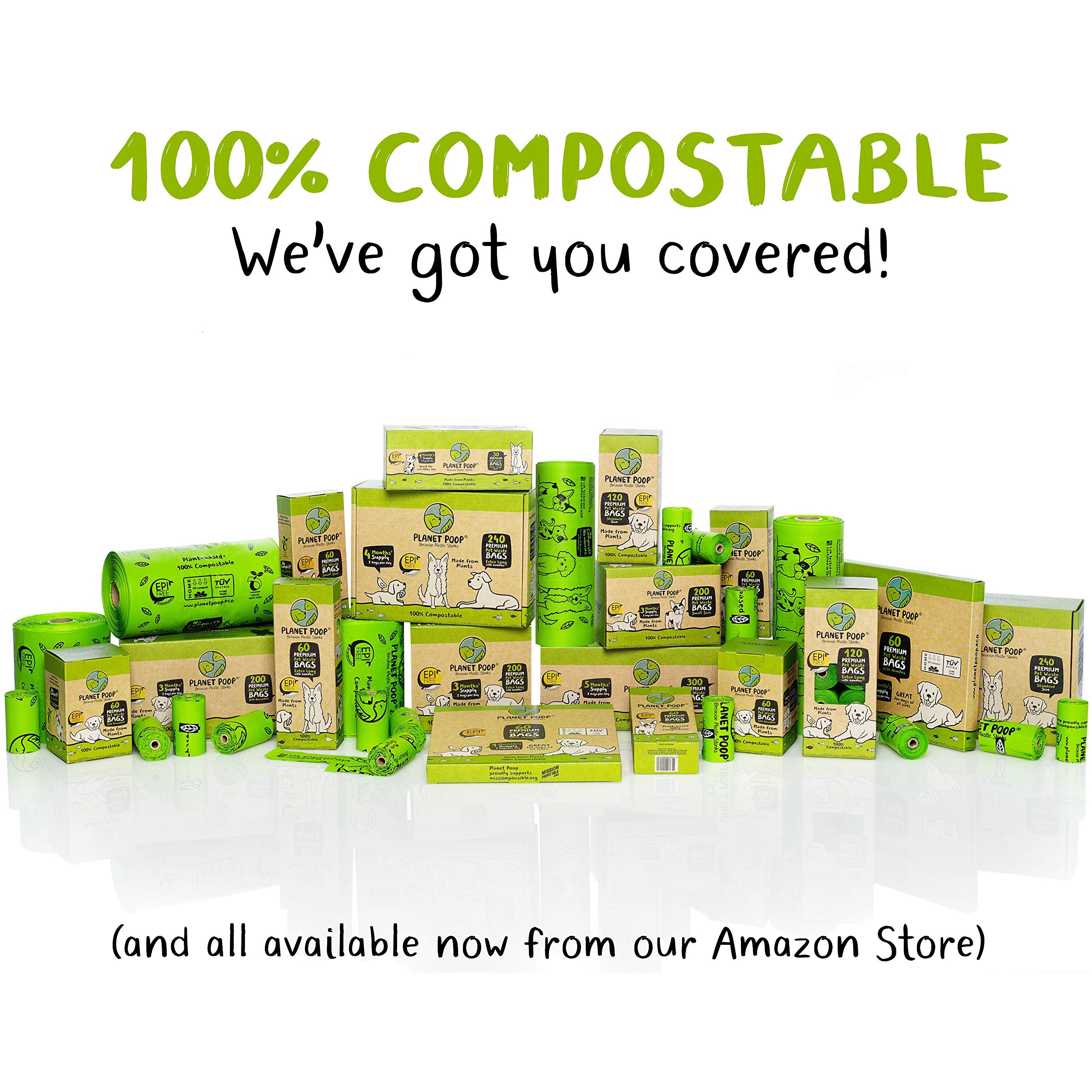 Planet Poop Home Compostable Dog Poop Bags Extra Long With Handles | Large Single Roll 200 Grab & Go | Un-Scented Dog Waste Bag