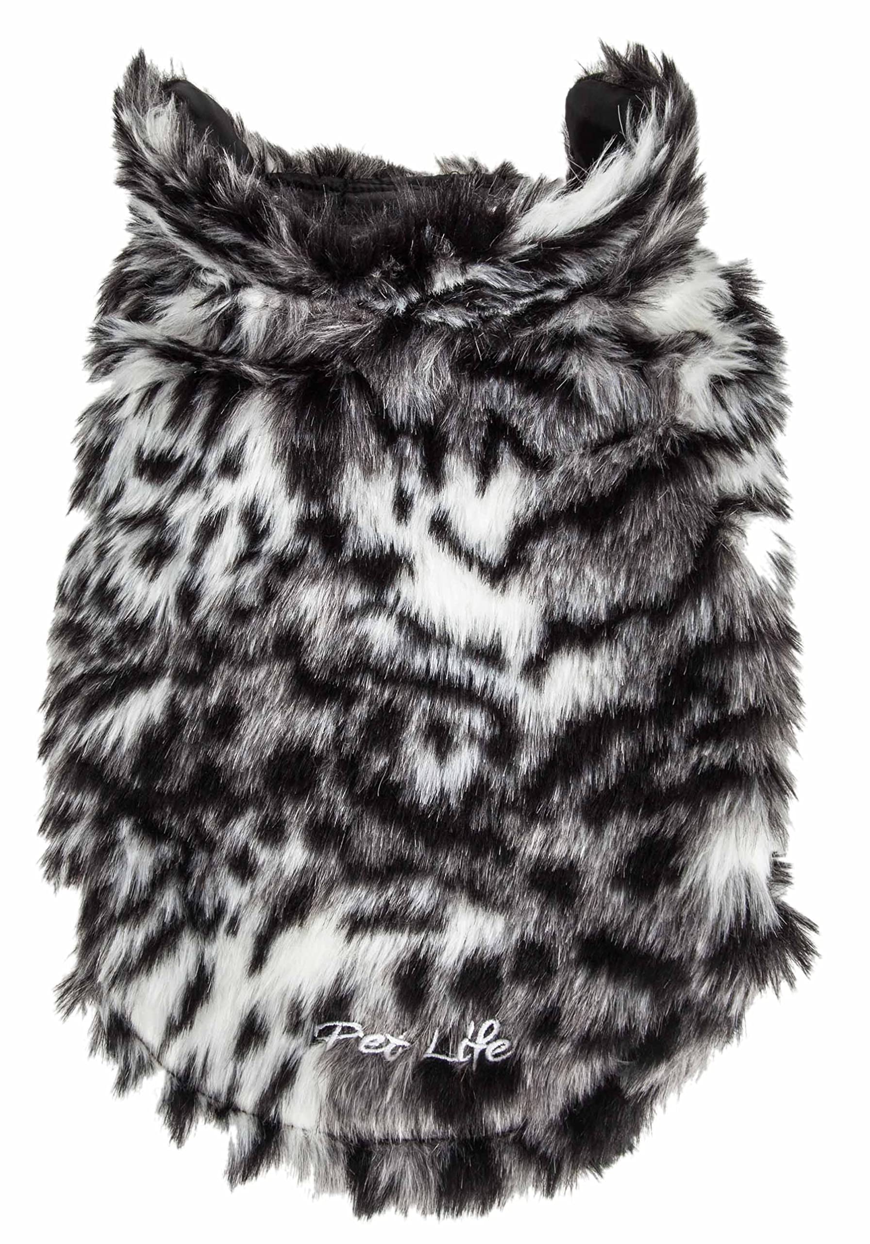Pet Life ® Luxe 'Paw Dropping' Gray-Scale Tiger Patterned Mink Fur Dog Coat - Dog Jacket with Easy Hook-and-Loop Belly enclosures - Winter Dog Coat for Small Medium Large Dog Clothes
