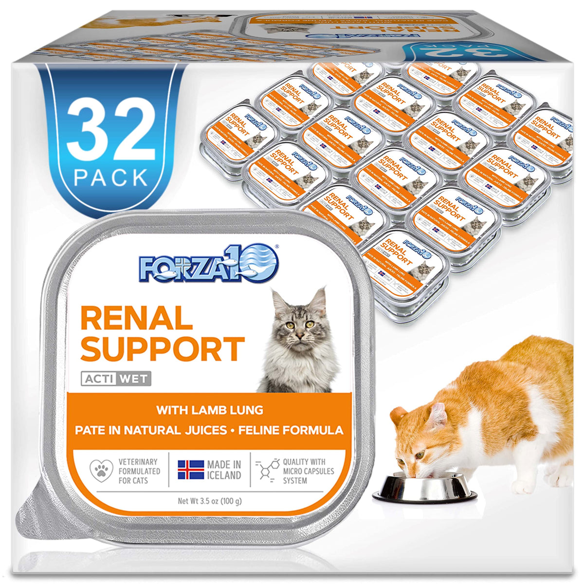 Forza10 Wet Renal Cat Food, Kidney Care Cat Food With Lamb, 3.5 Ounce Can Kidney Support For Cats Wet Food And Renal Health Canned Cat Food, 32 Pack Wet Cat Food