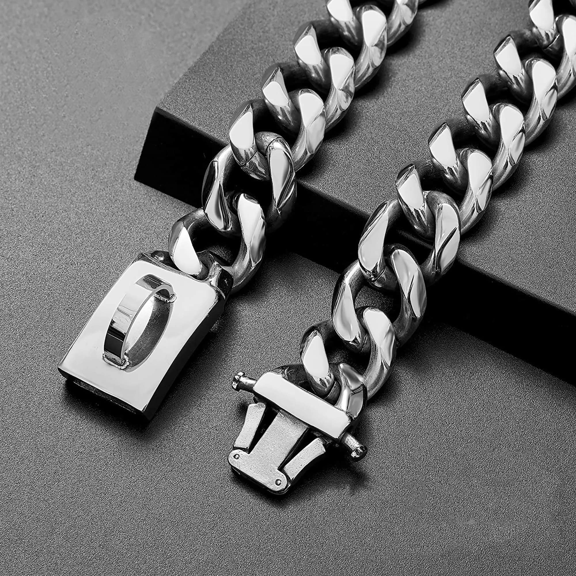 Baobote Gold Chain Dog Collar With Secure Snap Buckle,19Mm Cuban Link Dog Collar,Chew Proof Heavy Duty Pitbull Collar For Medium