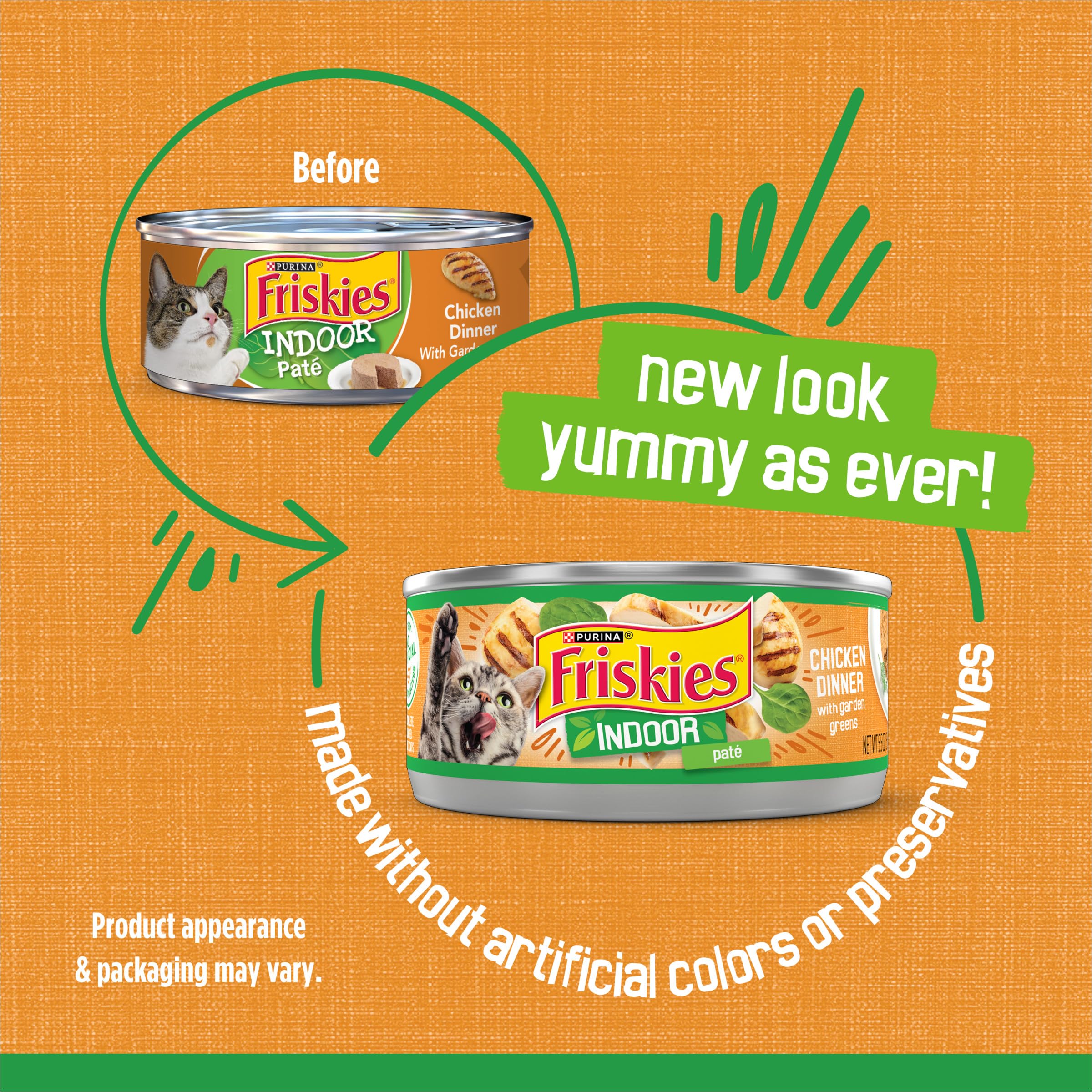 Friskies Indoor Cat Food Pate Chicken Dinner, 5.5 oz Cans, Pack of 24