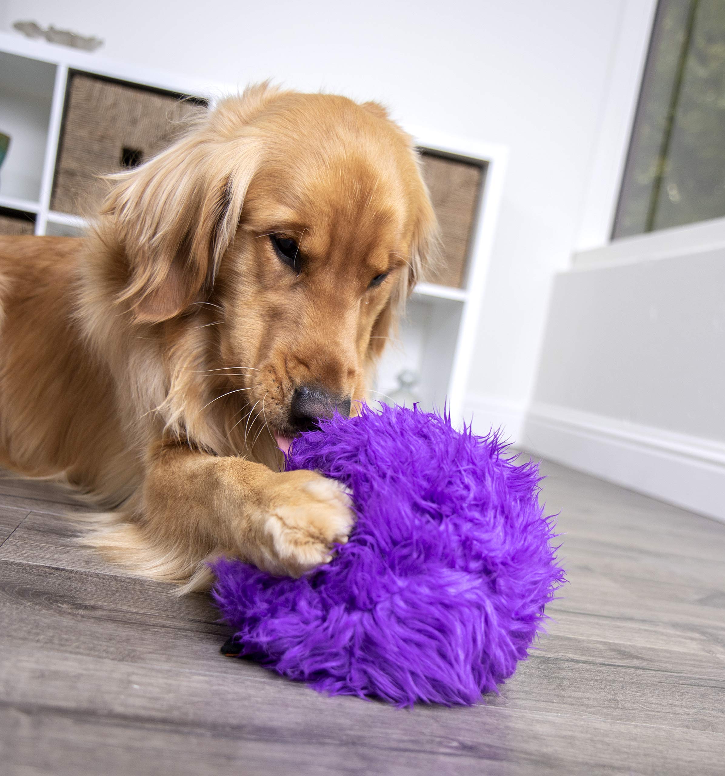 Godog Furballz Squeaky Plush Ball Dog Toy, Chew Guard Technology - Purple, Large