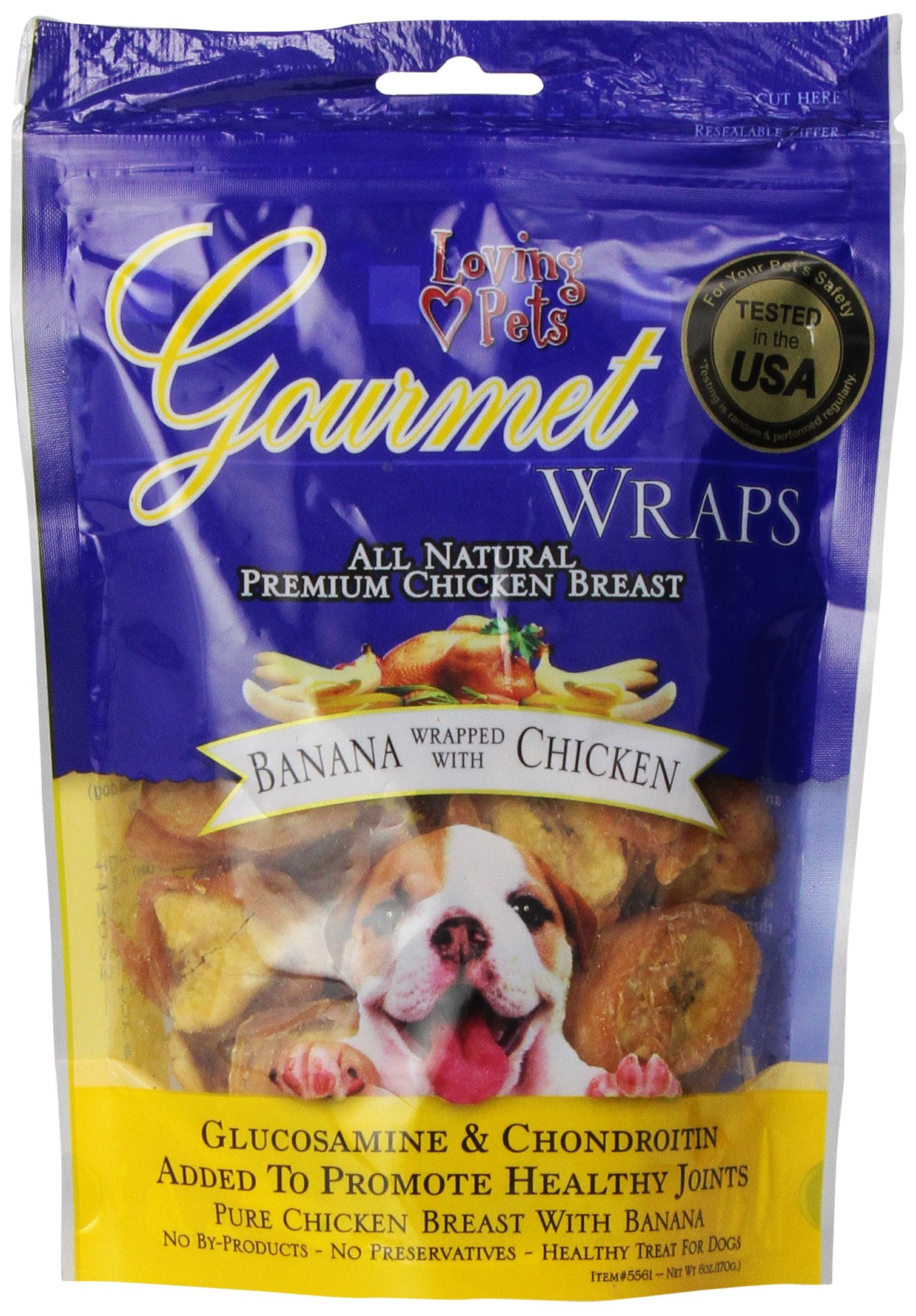 Loving Pets Gourmet All Natural Premium Banana and Chicken Wraps with Glucosamine and Chondroitin, Dog Treats, 6oz
