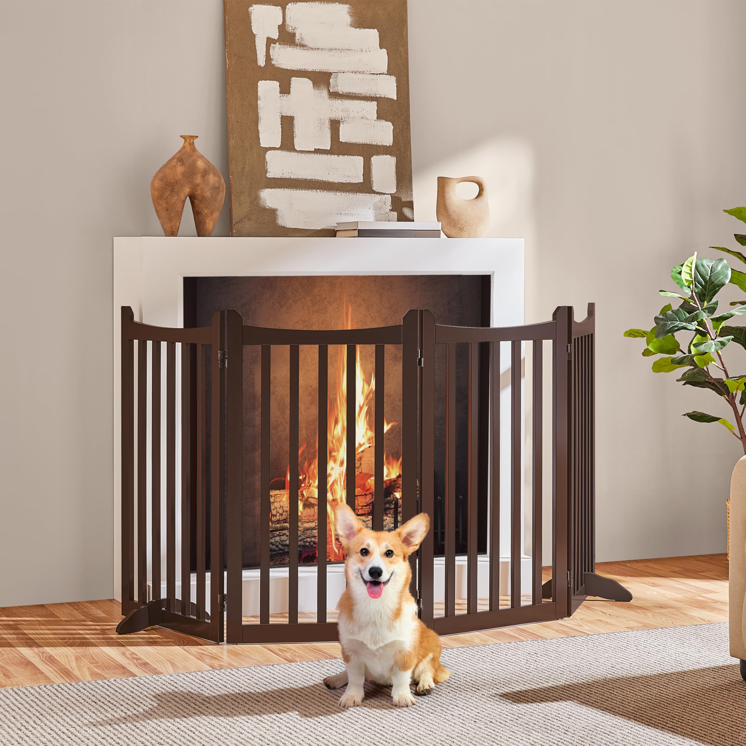 Yaheetech 36" H Extra Tall Freestanding Pet Gate - 4-Panel Wooden Dog Fence, Espresso, 79.5" W x 36" H, Ideal for Indoor Use