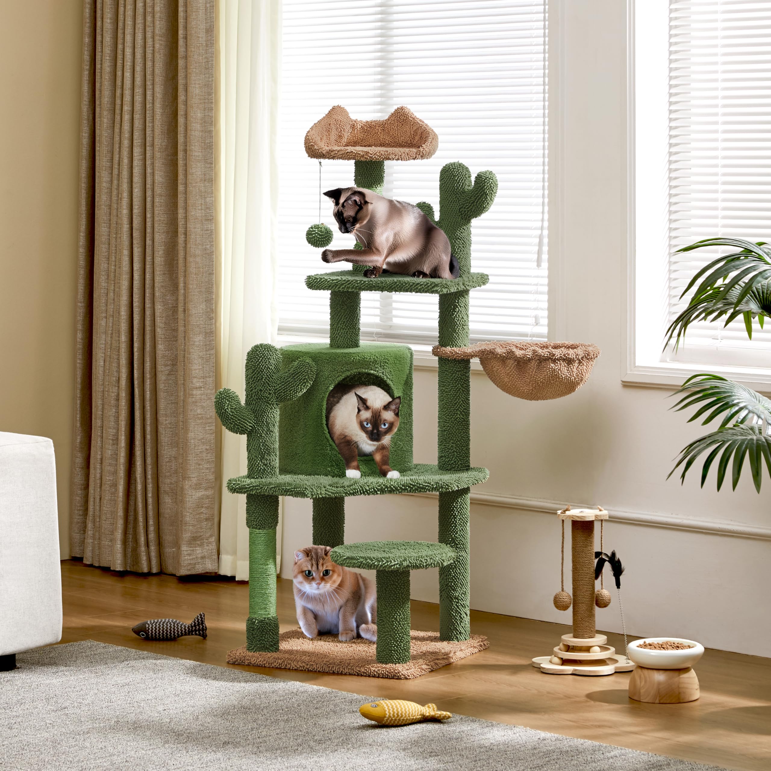 Yaheetech Cactus Cat Tree, 53.5In Cat Tower For Indoor Cats With Sisal Covered Scratching Post, Condo, Plush Perches And Fluffy