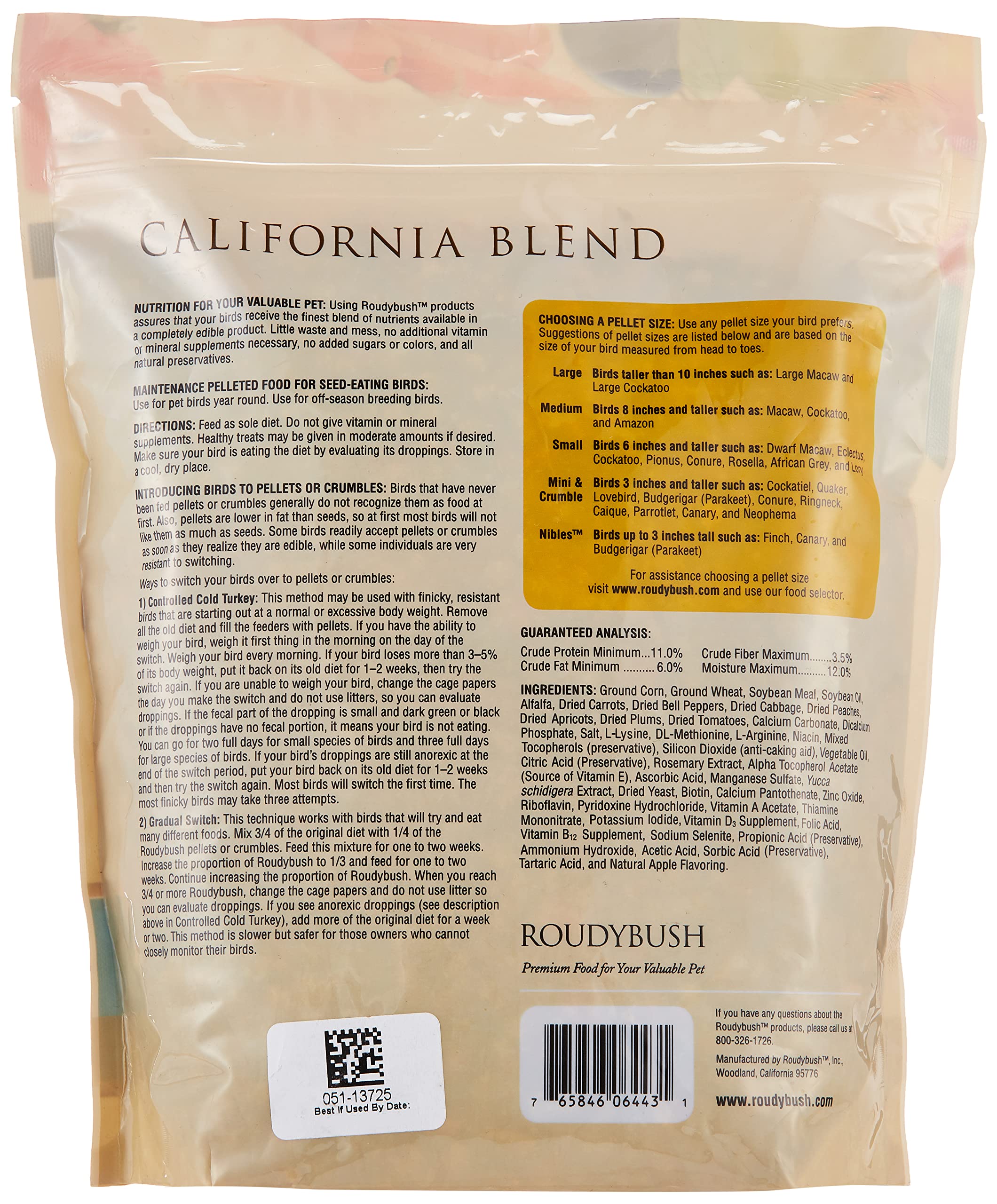RoudyBush California Blend Bird Food, Medium, 44-Ounce