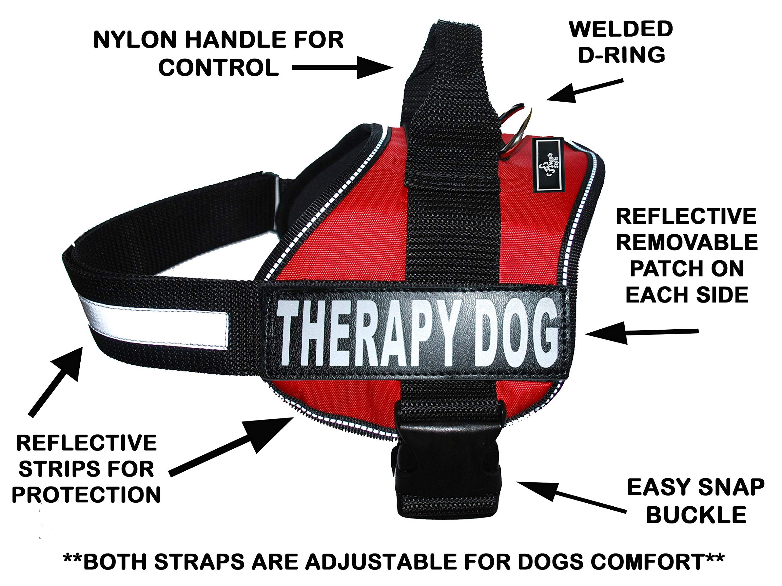 Therapy Dog Harness Service Working Vest Jacket Removable Patches,Purchase Comes With 2 Therapy Dog Reflective Pathces. Please Measure Dog Before Ordering. (Girth 19-25', Red)