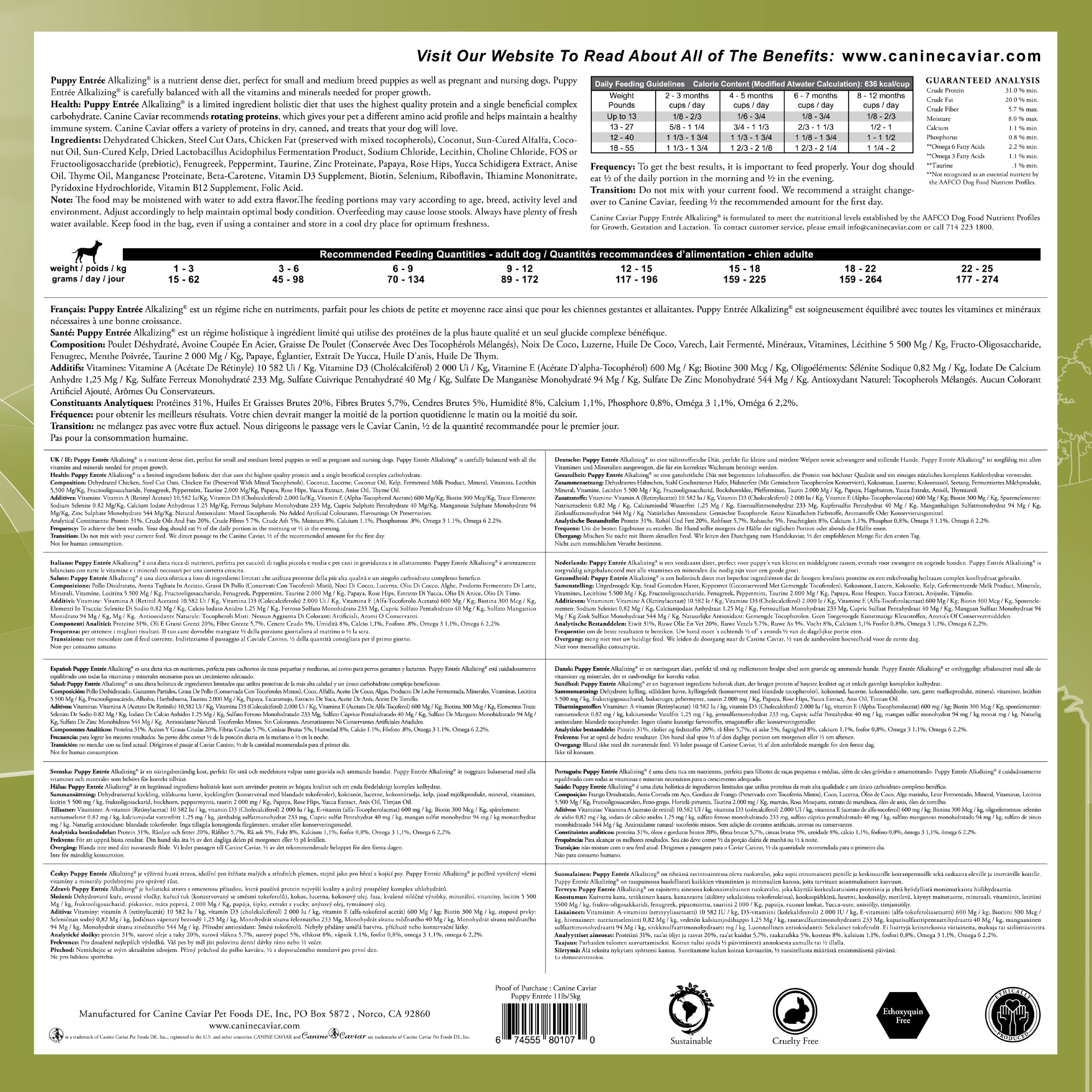 Canine Caviar Grain Free Puppy Dry Dog Food, Chicken & Split Peas, 11 lb Bag, Limited Ingredients, Gluten-Free