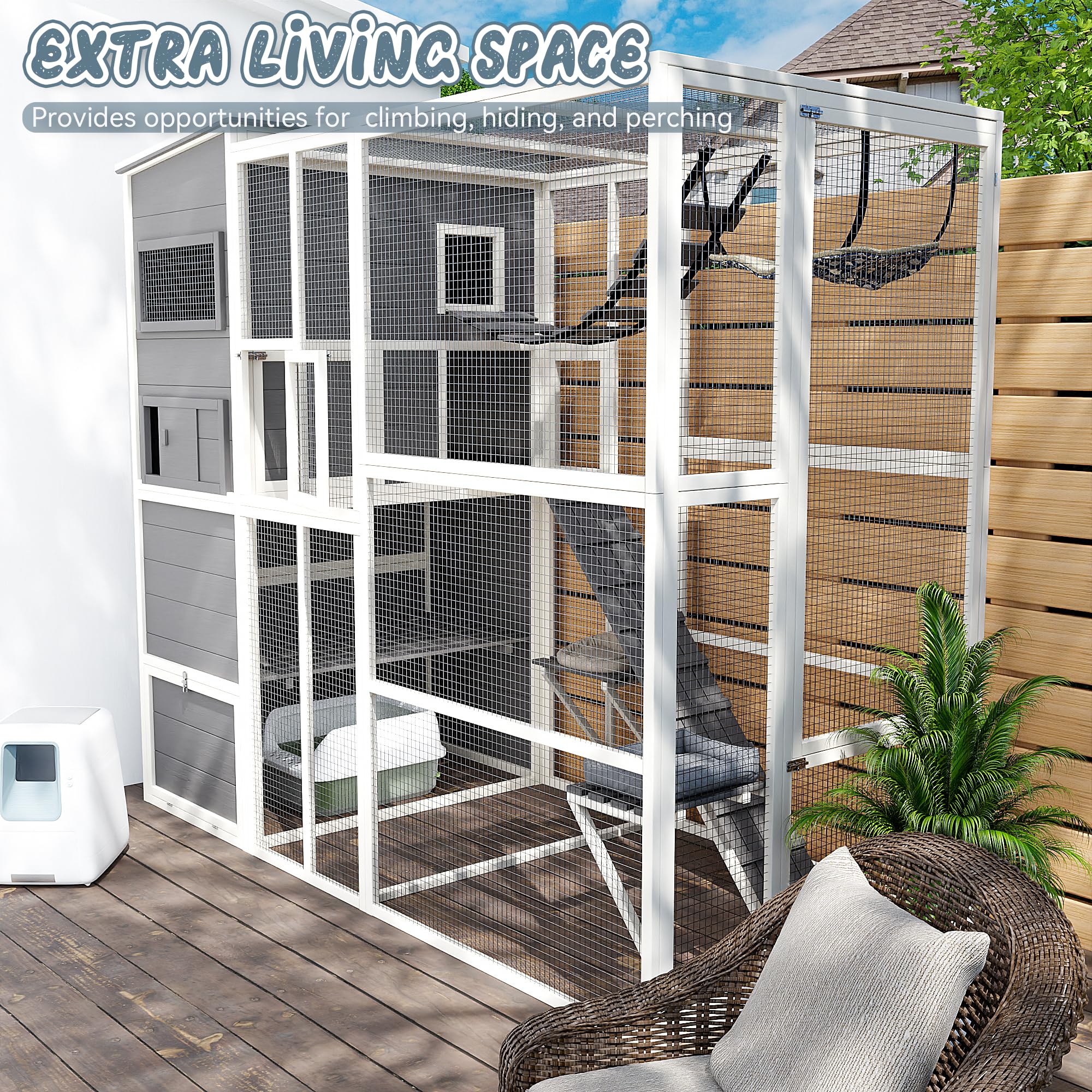 Catio Outdoor Cat Enclosure,4 Tiers Large Enclosures For Mulitiple Cats Walk In Cat Patio With Waterproof Roof, 74'' Outdoor Cat