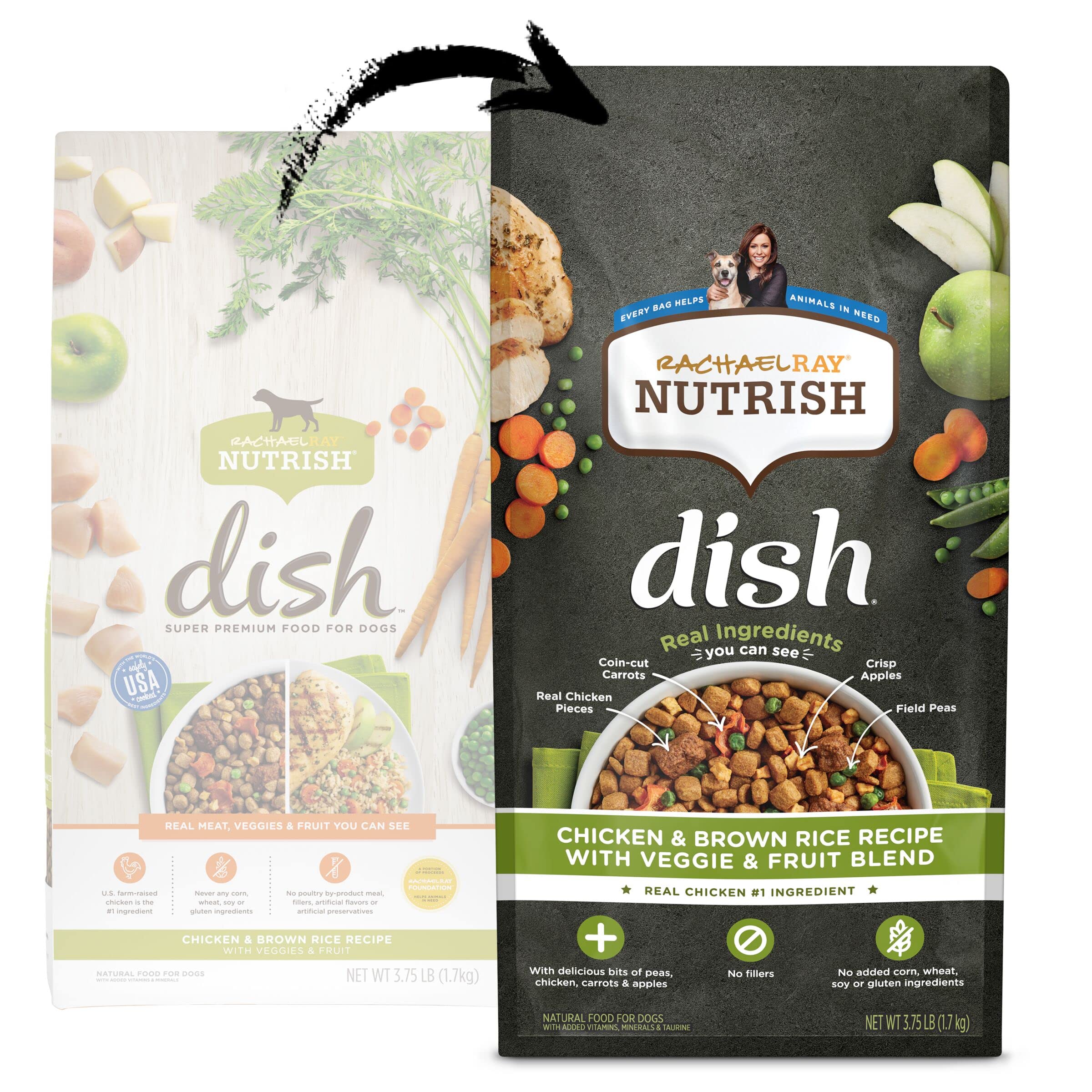 Rachael Ray Nutrish Dish Premium Natural Dry Dog Food, Chicken & Brown Rice Recipe with Veggies & Fruit, 3.75 Pounds
