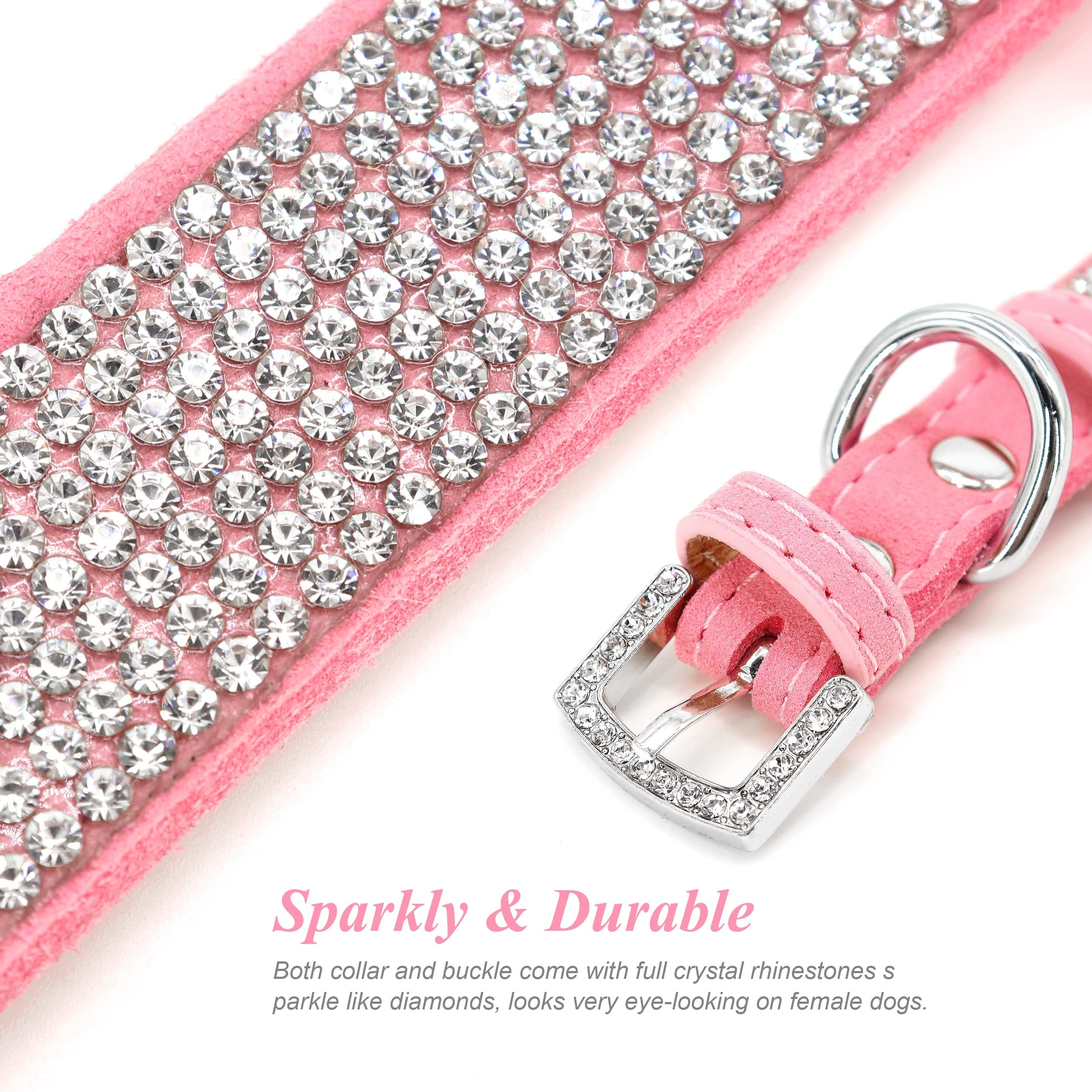 Pet Artist Cute Girl Rhinestone Suede Dog Collars For Small Dogs Cats,Soft Flower Dog Collar,Bling Dog Collars For Small Puppy Dogs Pink Collar, Xs:Neck 7.5-10'(19-25Cm)
