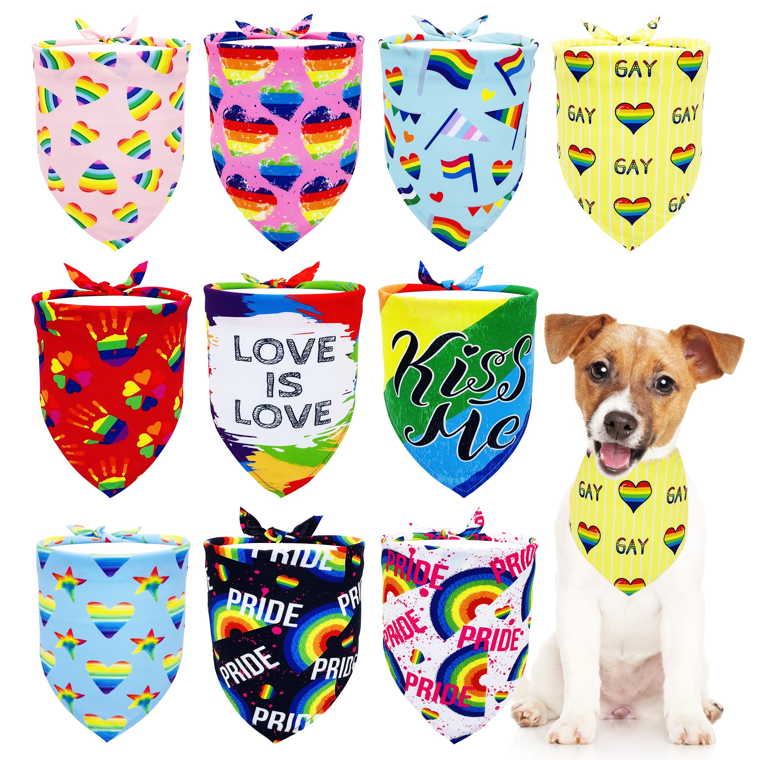 JpGdn 10PCS Pride Day Dog Bandanas with Rainbow Color for XXS XS Small Dog Triangle Bibs Scarves Boys and Girls Gay Pride with L