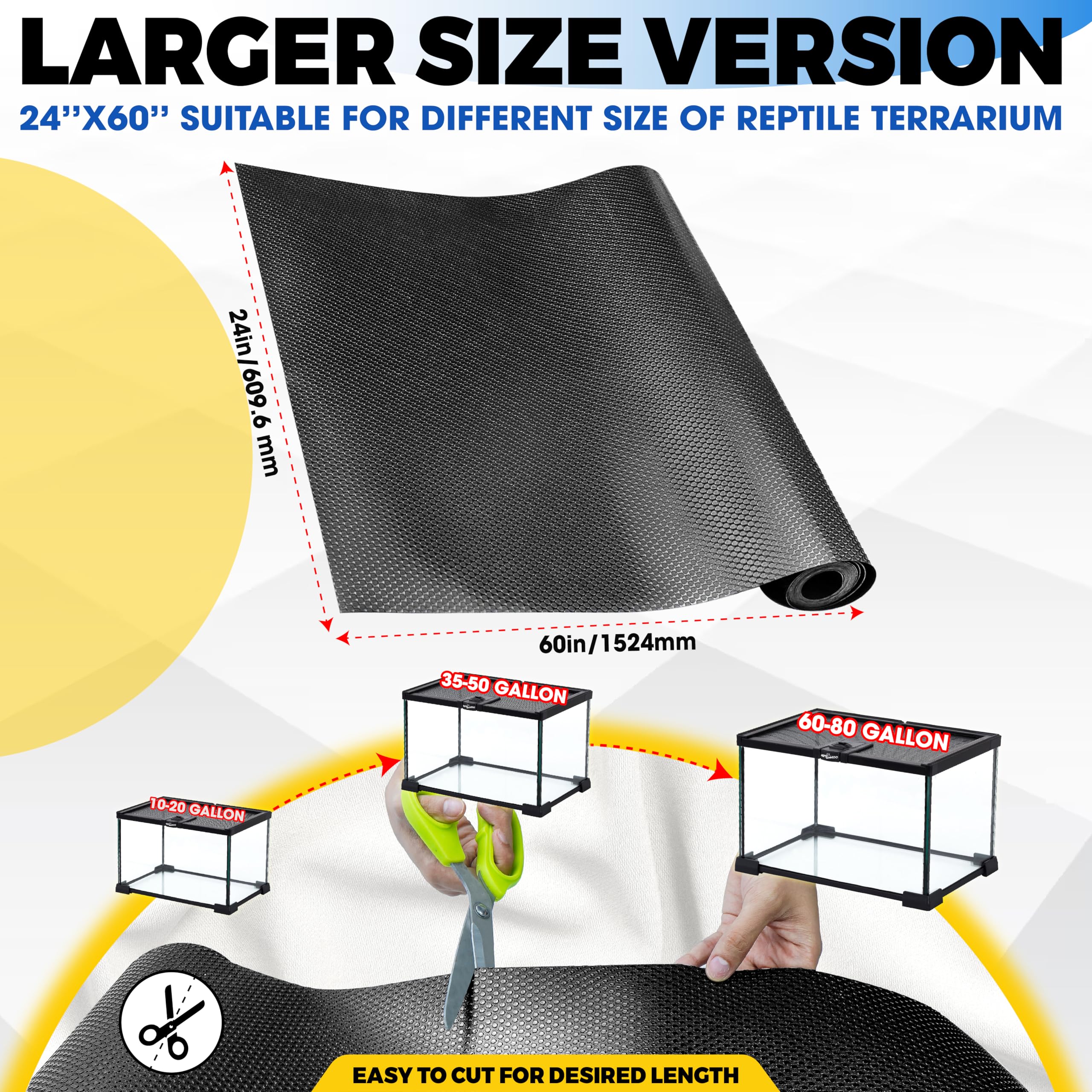 [Premium] 24''X60'' Reptile Substrate Mat With 4 Pcs Rug Gripper, Extra Thick & Ultra Comfortable,Non-Slip, Reptile Tank Accesso