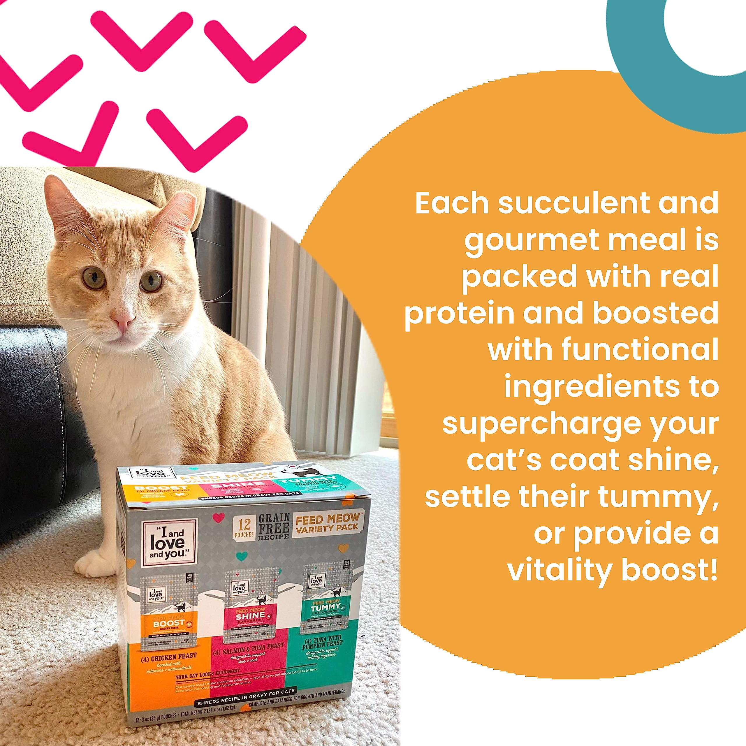 I and love and you Feed Meow Tummy Wet Cat Food - Tuna + Pumpkin - Digestion Support, Grain Free, Shredded, 3oz Pack of 12