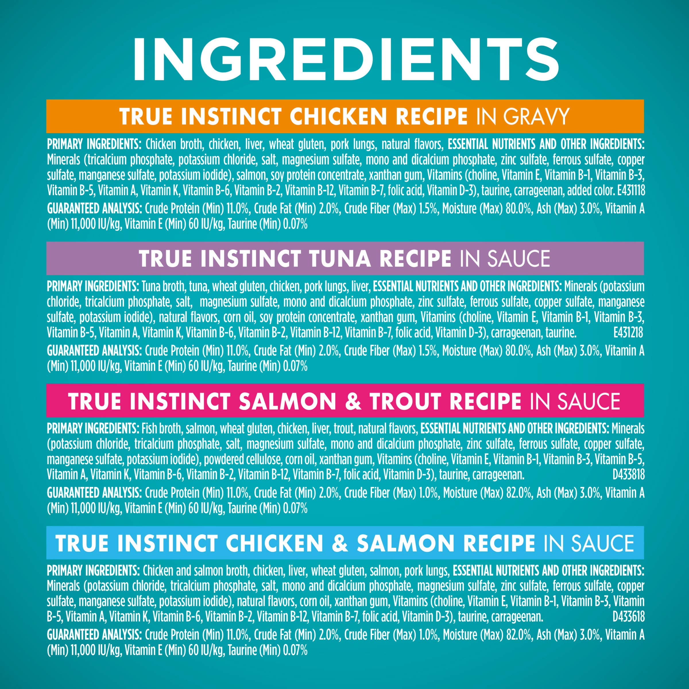 Purina ONE Natural, High Protein Wet Cat Food Variety Pack, True Instinct Chicken, Tuna, Salmon and Trout Recipes - (Pack of 24)