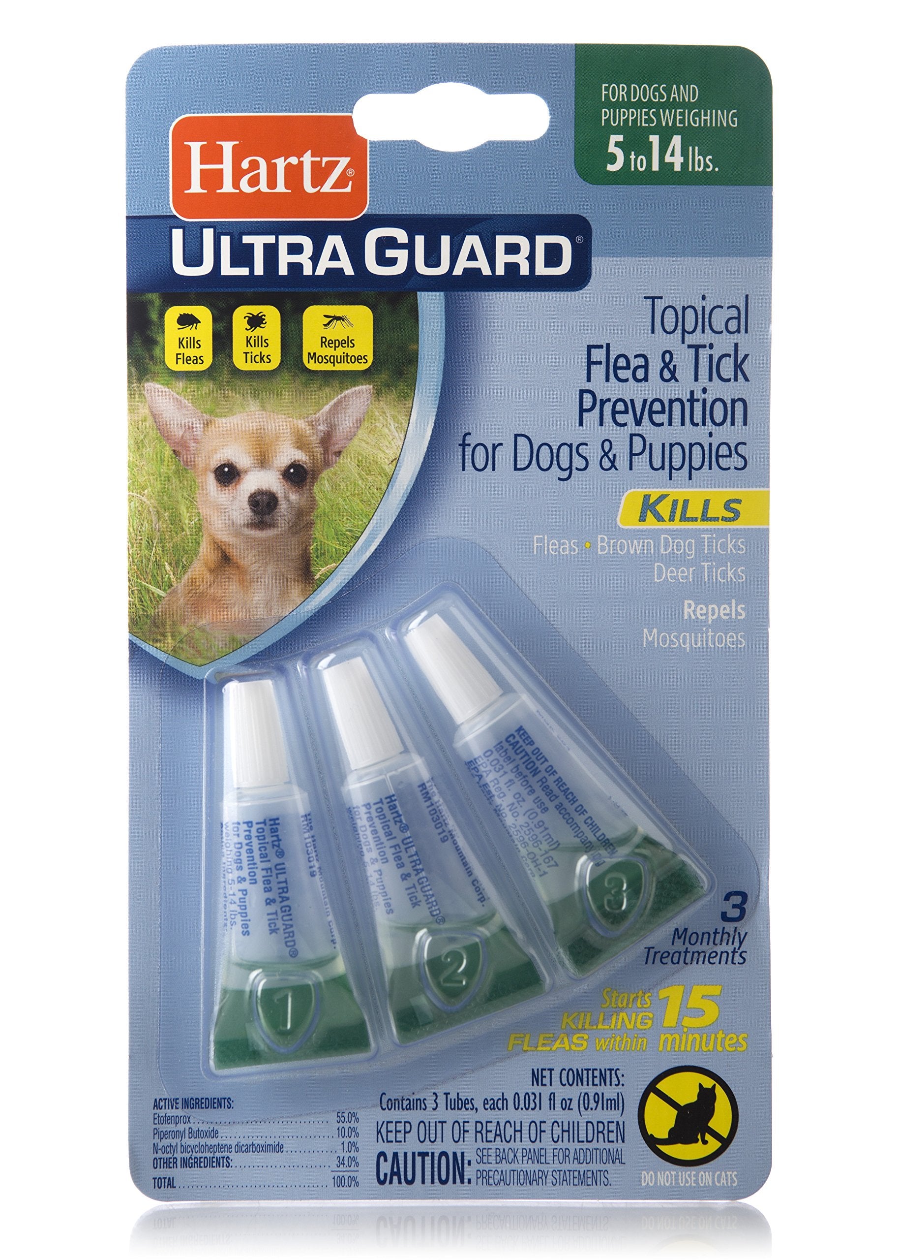 Hartz UltraGuard Flea & Tick Drops for Dogs & Puppies 5-14lbs - 3 Monthly Treatment