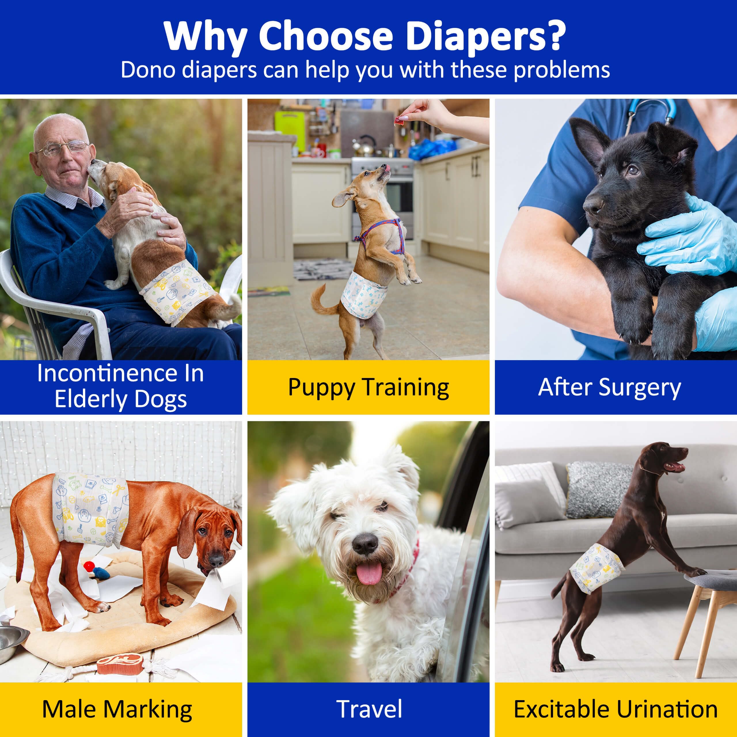 Dono Disposable Male Dog Diapers - 48 Pcs: Super Absorbent Disposable Male Wraps For Small To Large Dogs With Wetness Indicator And 360?Leak-Proof, Diapers For Male Doggies And Puppies Dogs