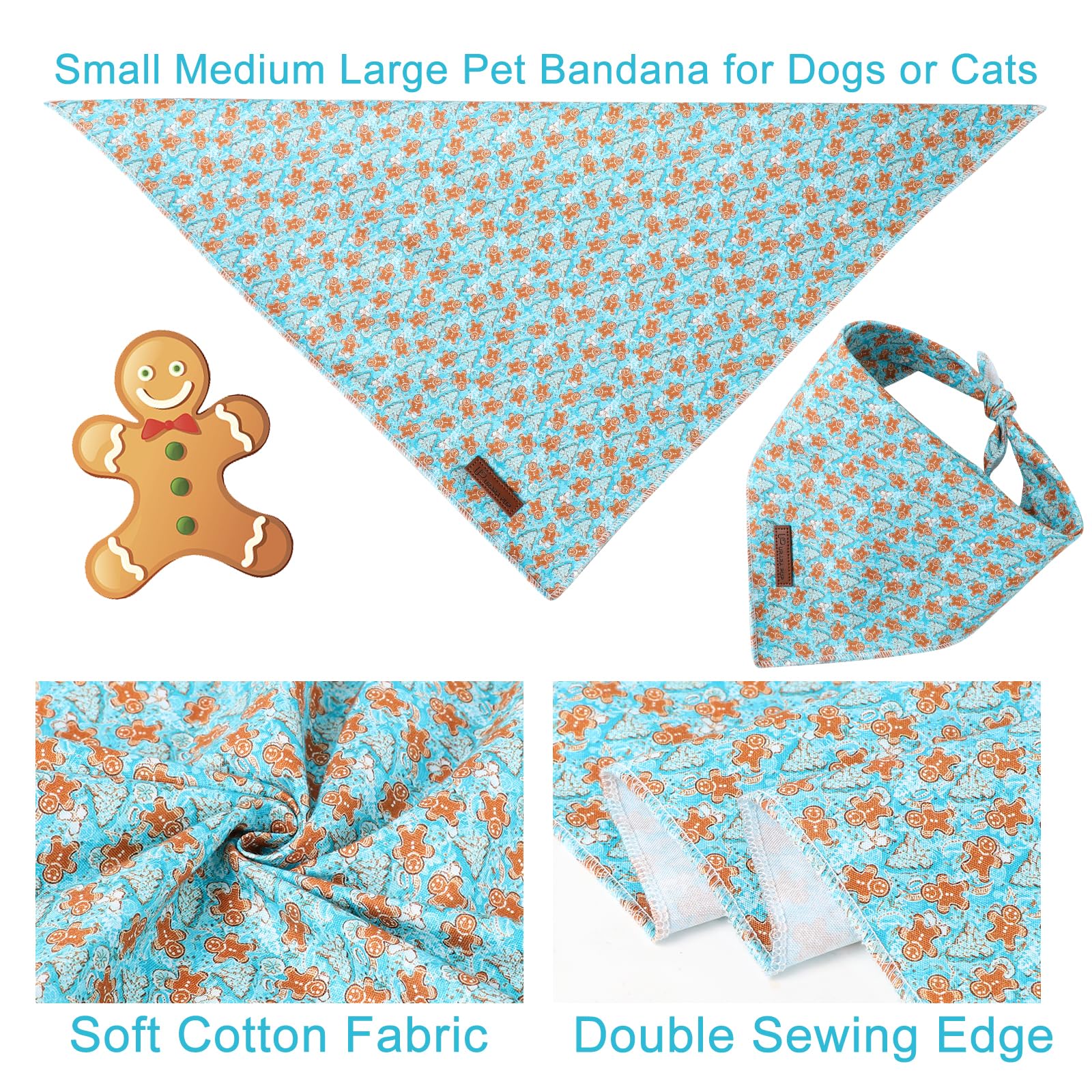 Up Urara Pup Christmas Dog Bandana, Christmas Gingerbread Man Triangle Bid Scarf For Girl Boy Dog, Cotton Pet Kerchief, Adjustab