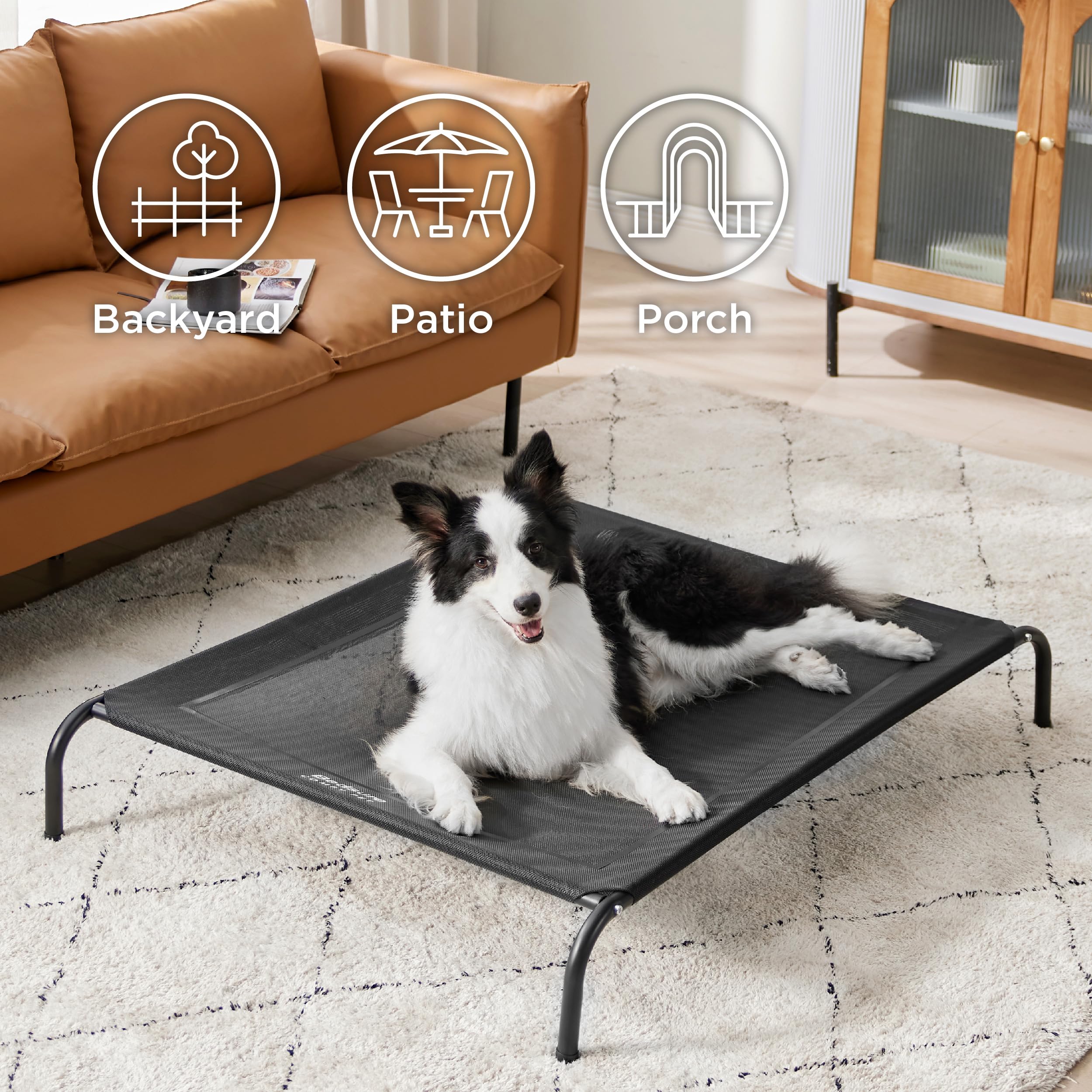 Bedsure Large Elevated Cooling Outdoor Dog Bed - Raised Cots For Large Dogs, Portable Indoor & Outdoor Pet Hammock Bed With Skid-Resistant Feet, Frame With Breathable Mesh, Brown, 49 Inches
