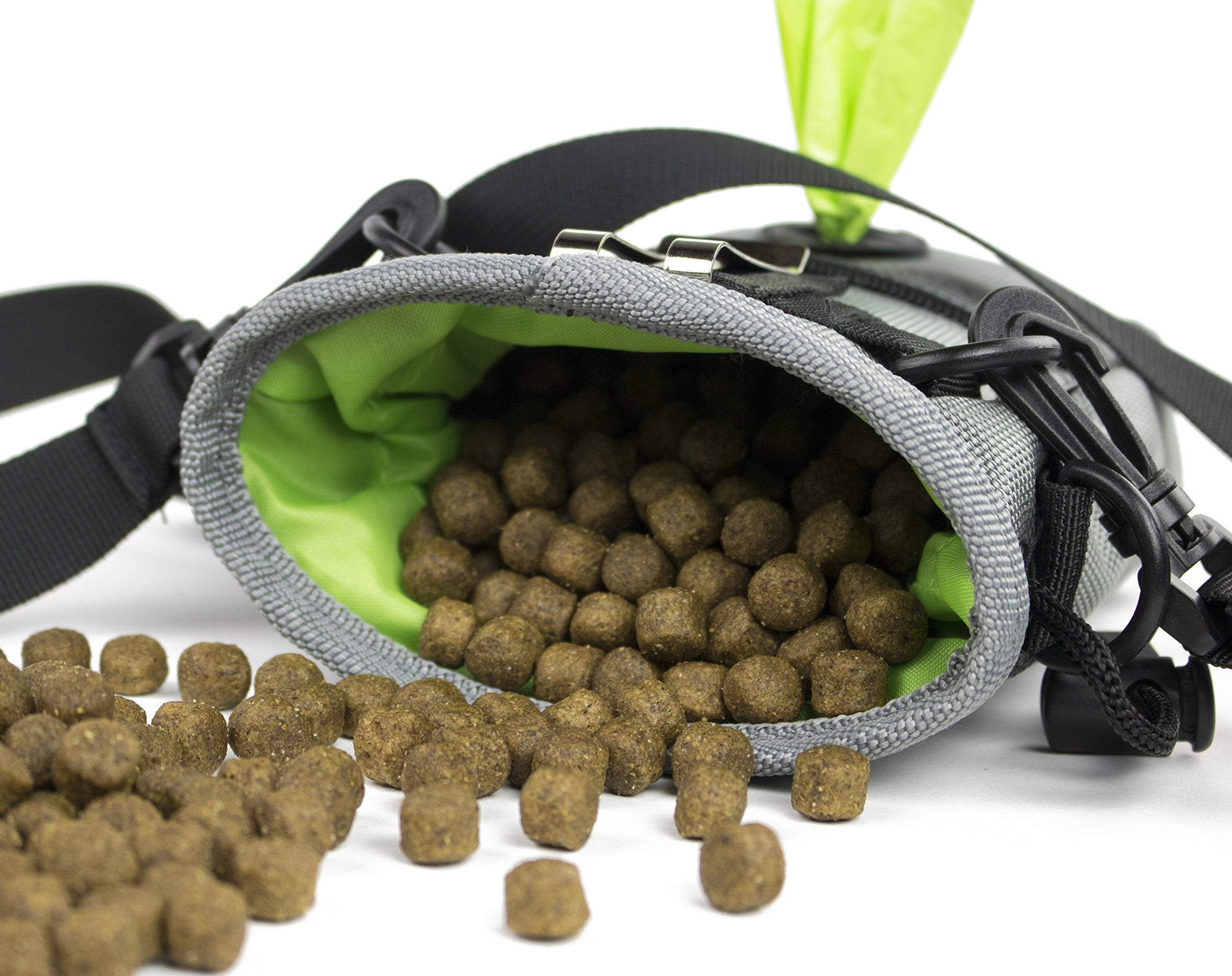 Dog Treat Pouch for Training with Poop Bag Dispenser, Includes 1 Roll of Pet Waste Bags, Metal Clip, Adjustable Waist Belt Makes
